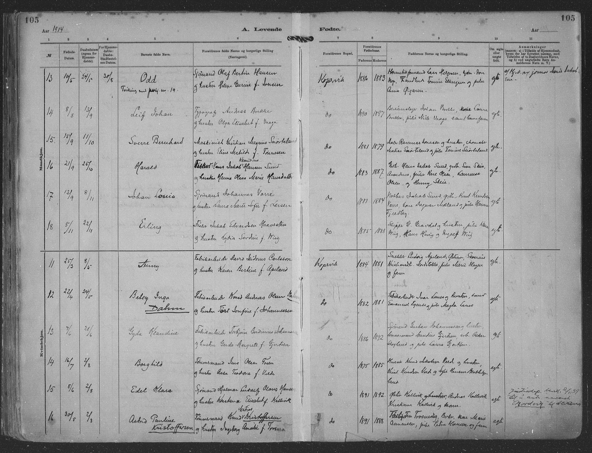 Kopervik sokneprestkontor, AV/SAST-A-101850/H/Ha/Haa/L0001: Parish register (official) no. A 1, 1880-1919, p. 105