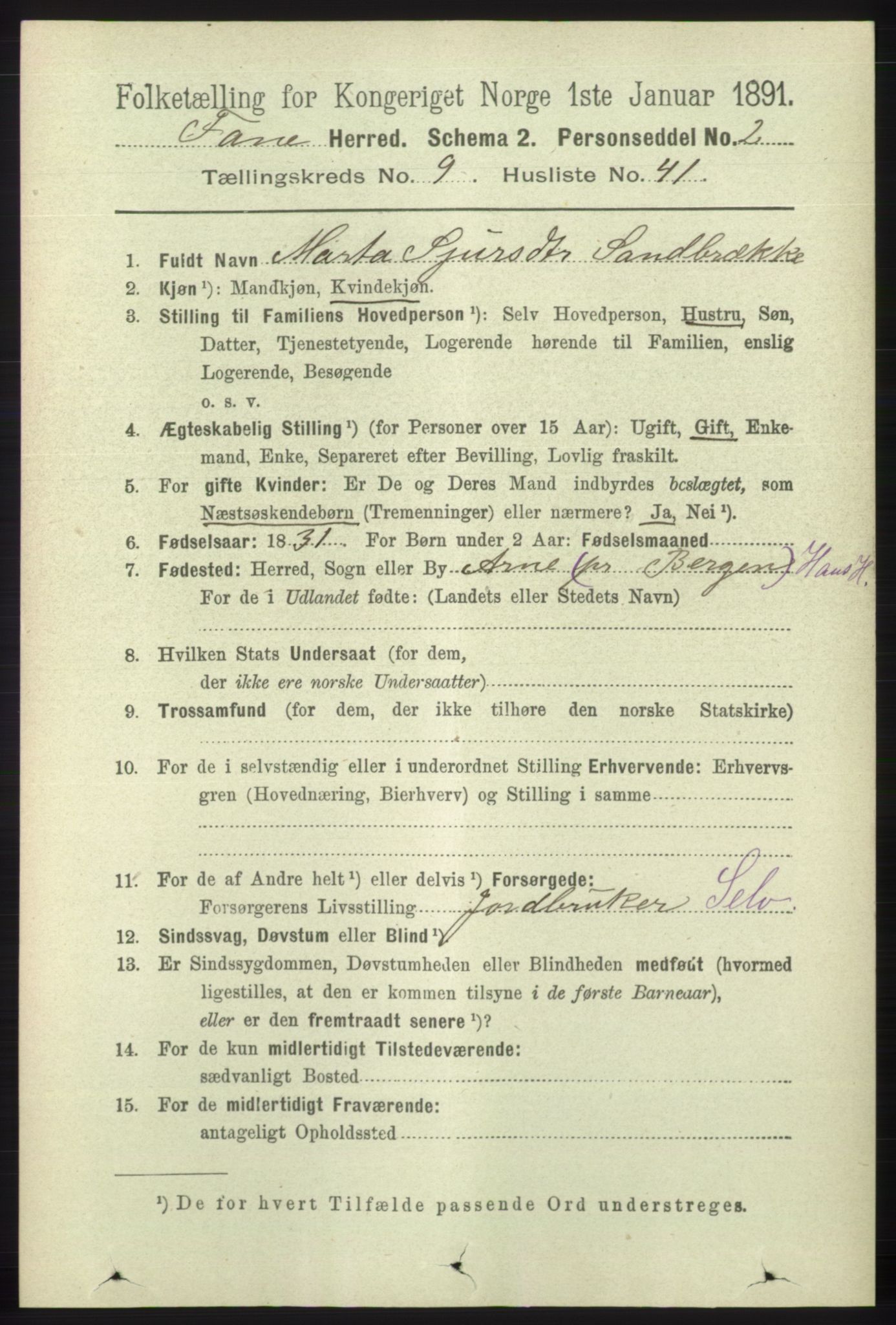 RA, 1891 census for 1249 Fana, 1891, p. 5104