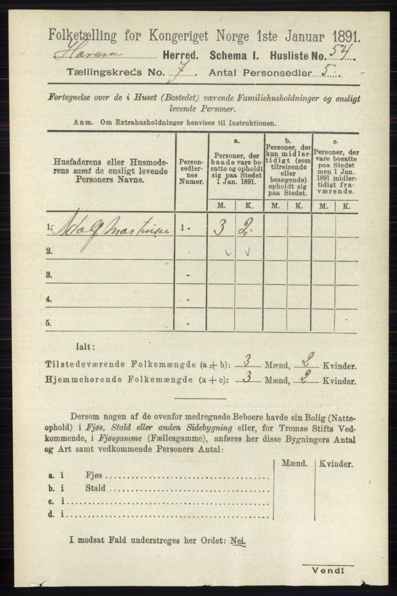 RA, 1891 census for 0628 Hurum, 1891, p. 2267