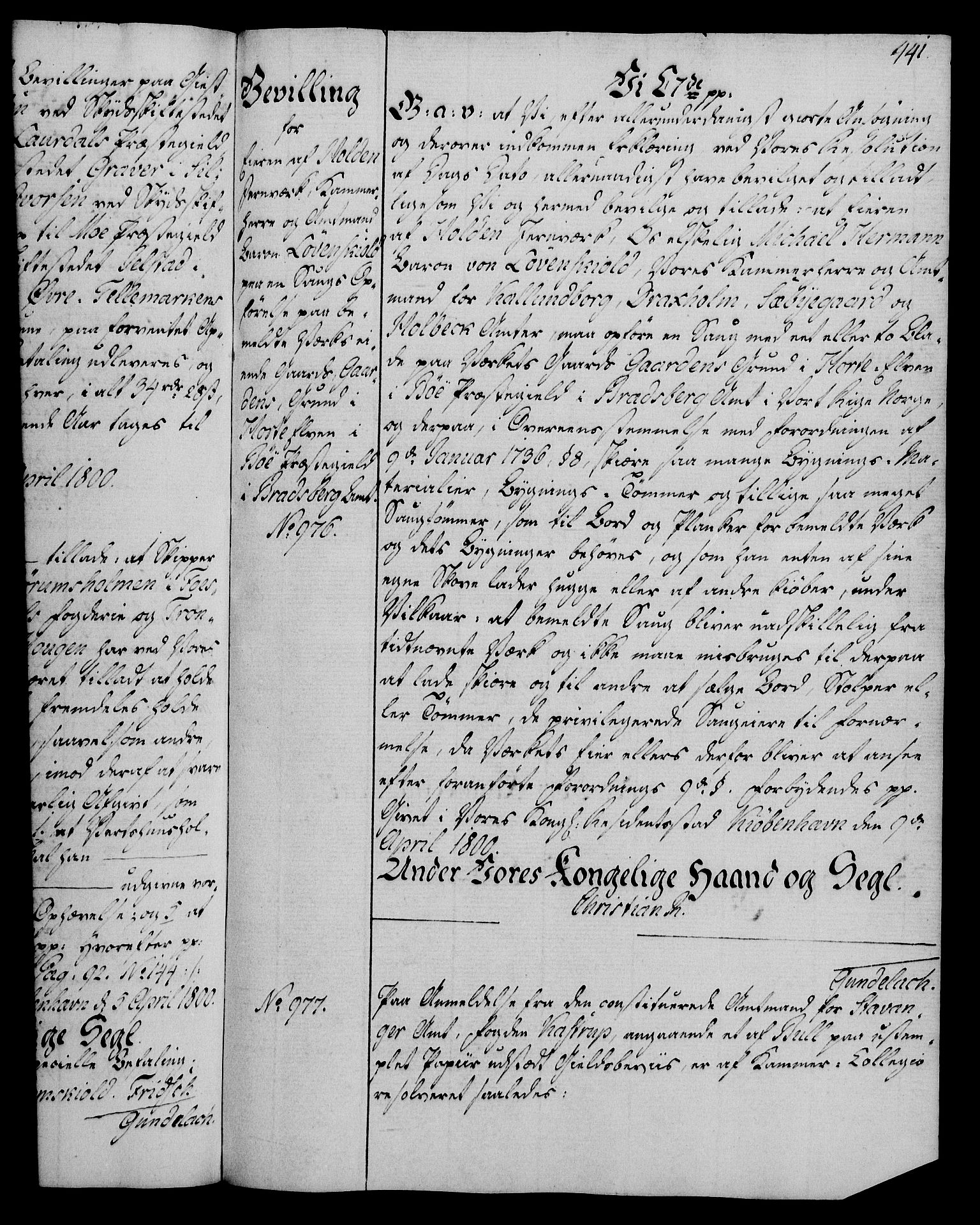 Rentekammeret, Kammerkanselliet, AV/RA-EA-3111/G/Gg/Gga/L0016: Norsk ekspedisjonsprotokoll med register (merket RK 53.16), 1794-1800, p. 441