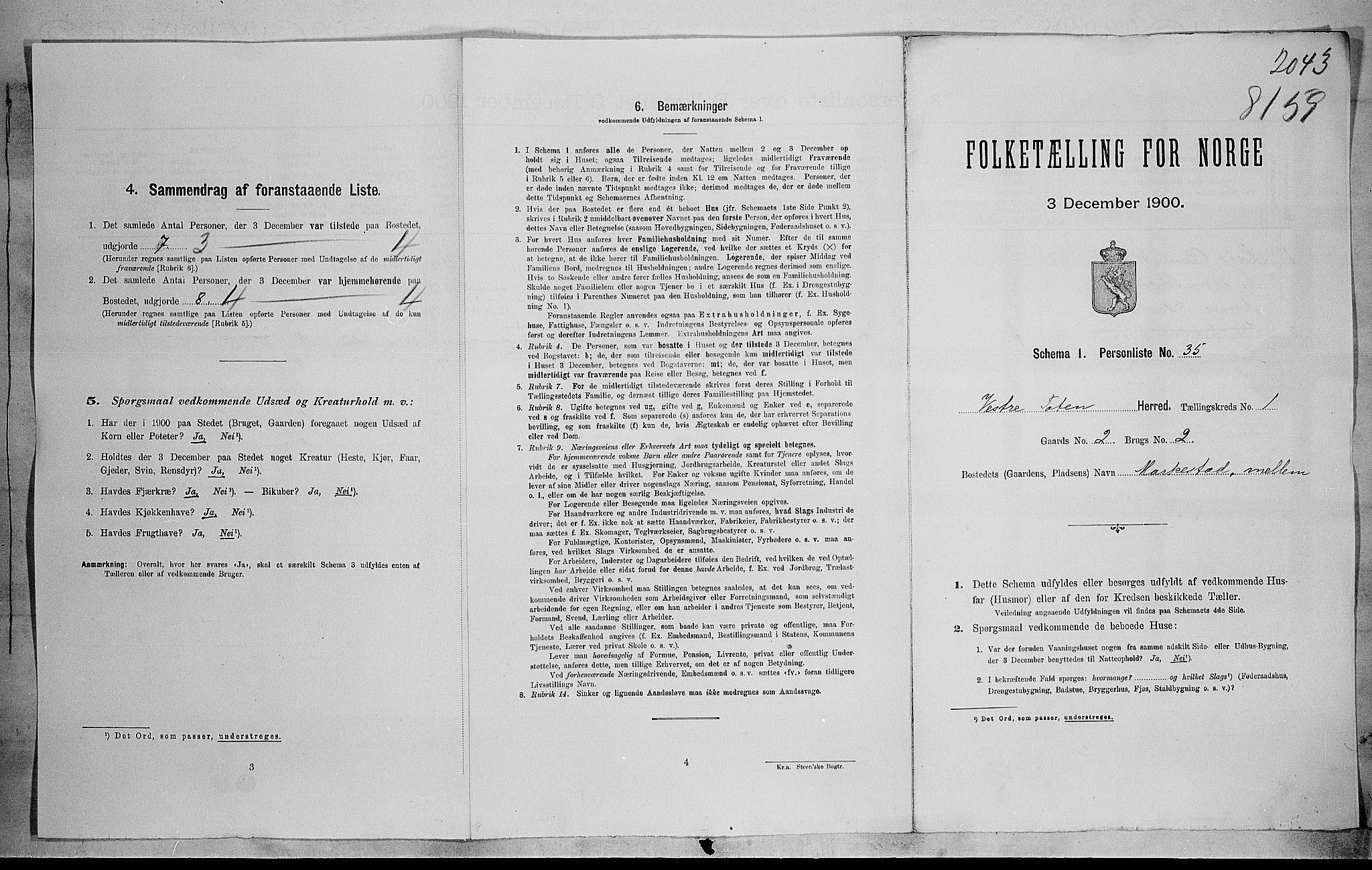 SAH, 1900 census for Vestre Toten, 1900, p. 67