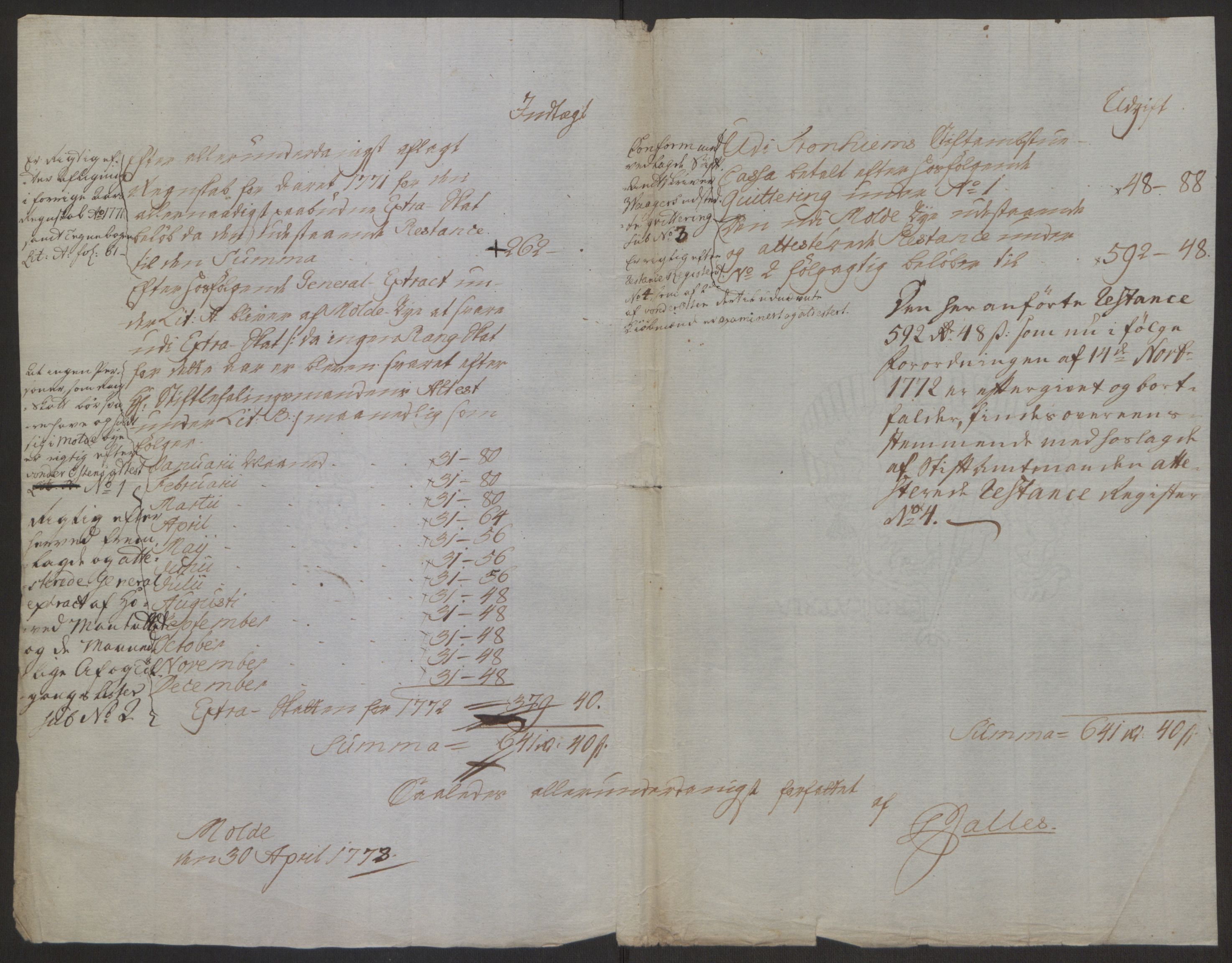 Rentekammeret inntil 1814, Reviderte regnskaper, Byregnskaper, AV/RA-EA-4066/R/Rq/L0487/0004: [Q1] Kontribusjonsregnskap / Ekstraskatt, 1762-1772, p. 212