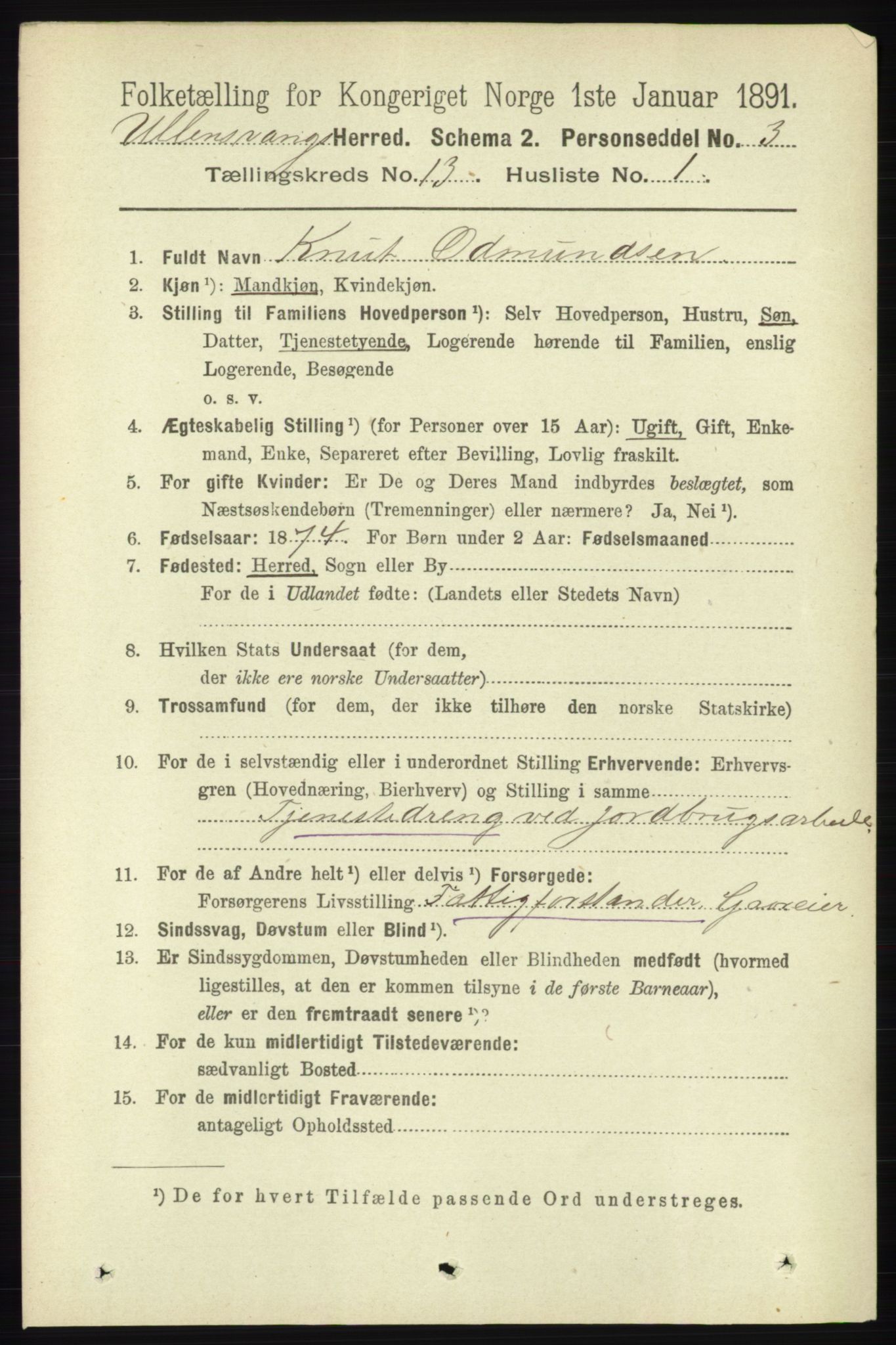 RA, 1891 census for 1230 Ullensvang, 1891, p. 5091