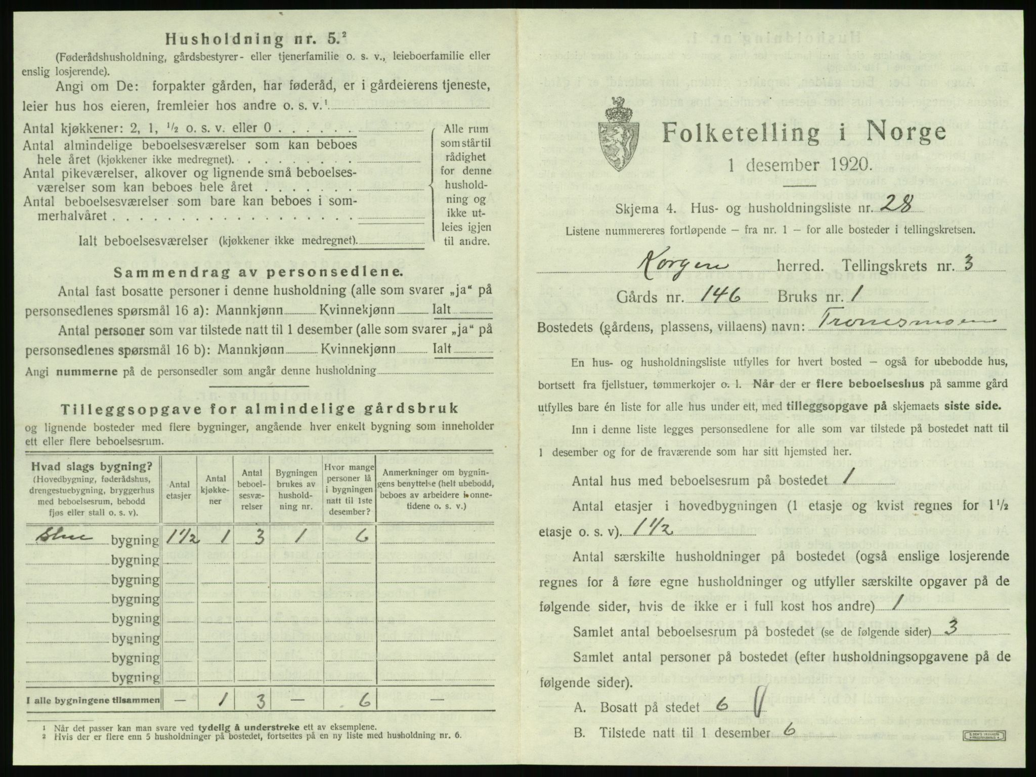 SAT, 1920 census for Korgen, 1920, p. 236