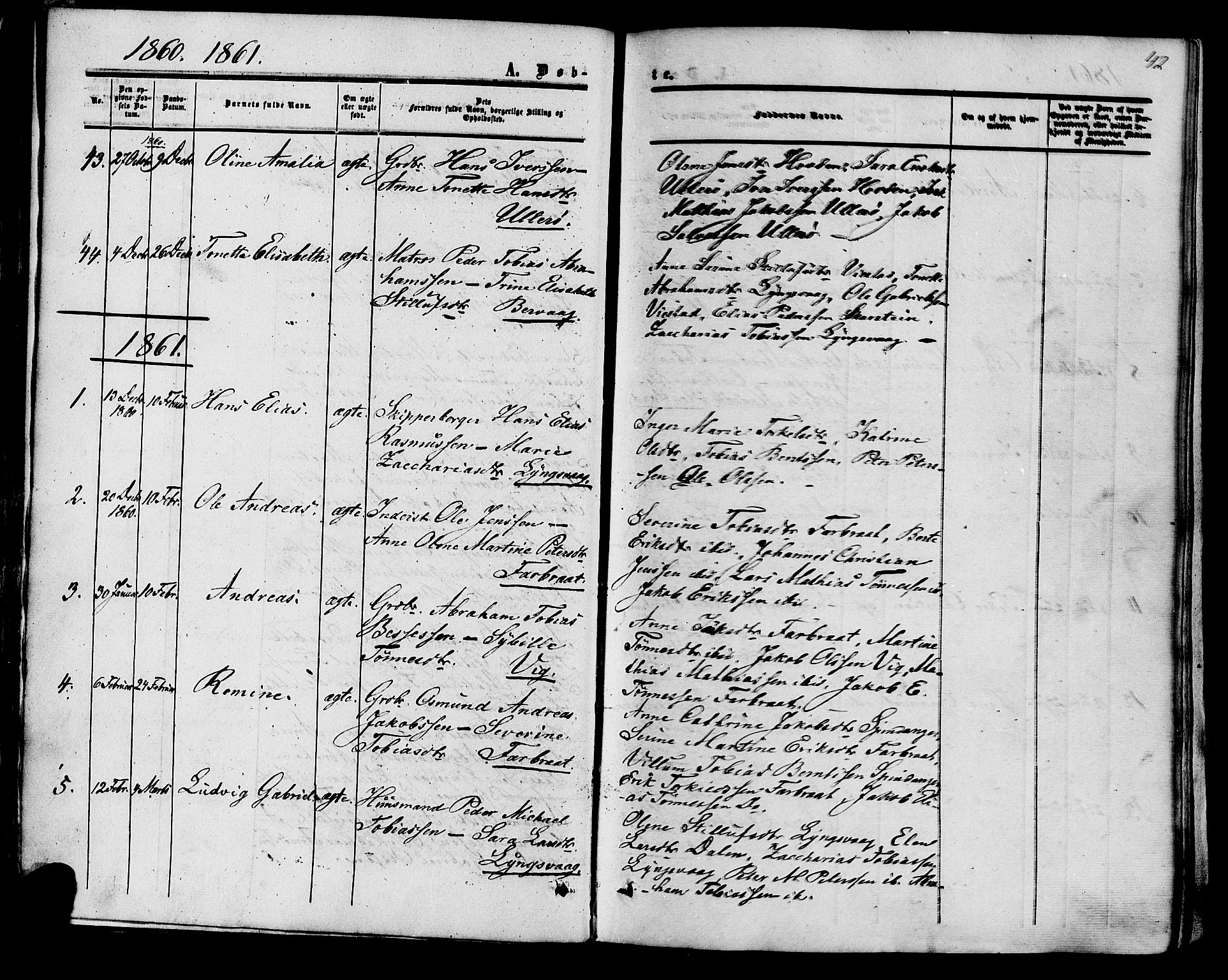 Herad sokneprestkontor, SAK/1111-0018/F/Fa/Fab/L0004: Parish register (official) no. A 4, 1853-1885, p. 42