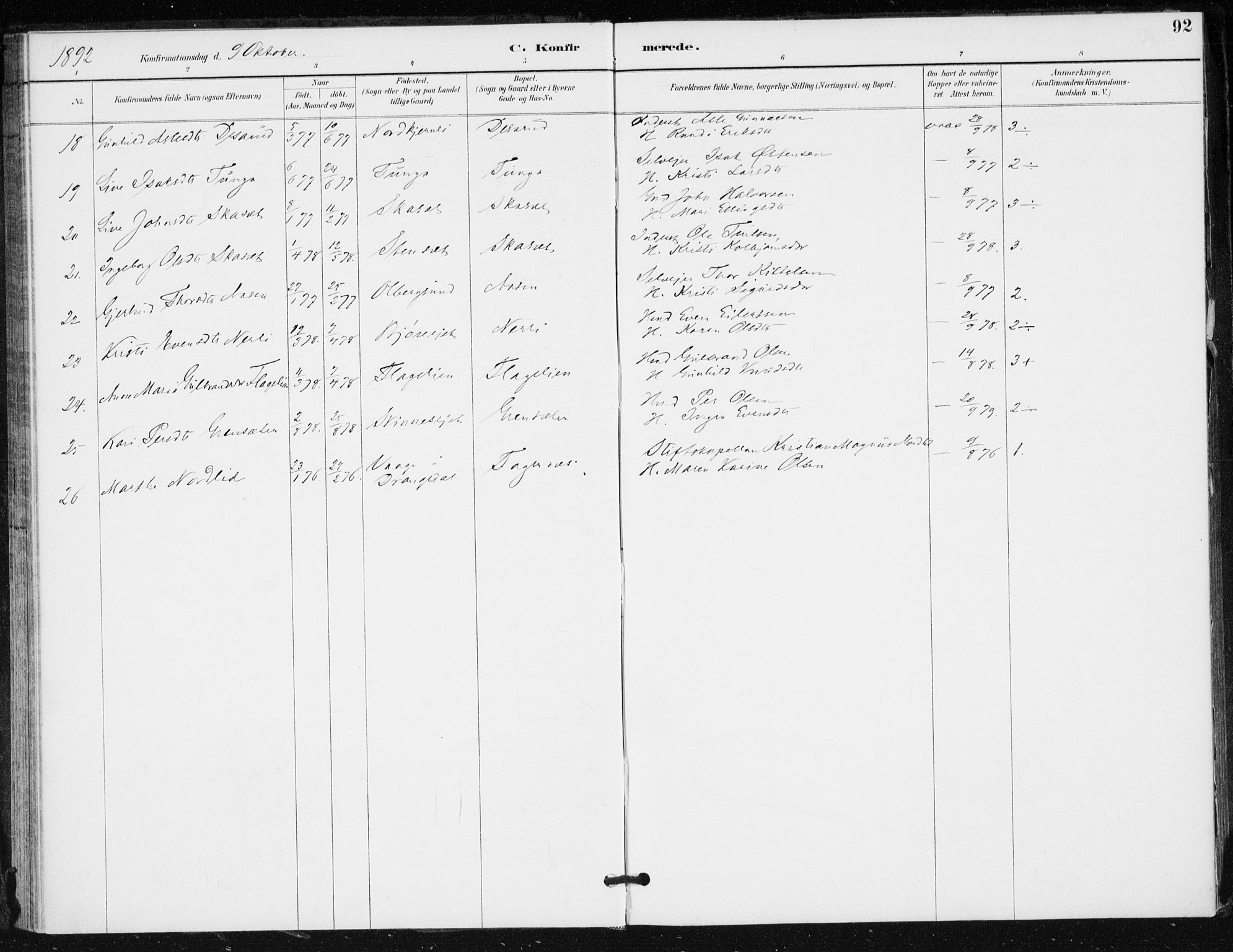 Krødsherad kirkebøker, SAKO/A-19/F/Fa/L0006: Parish register (official) no. 6, 1889-1899, p. 92