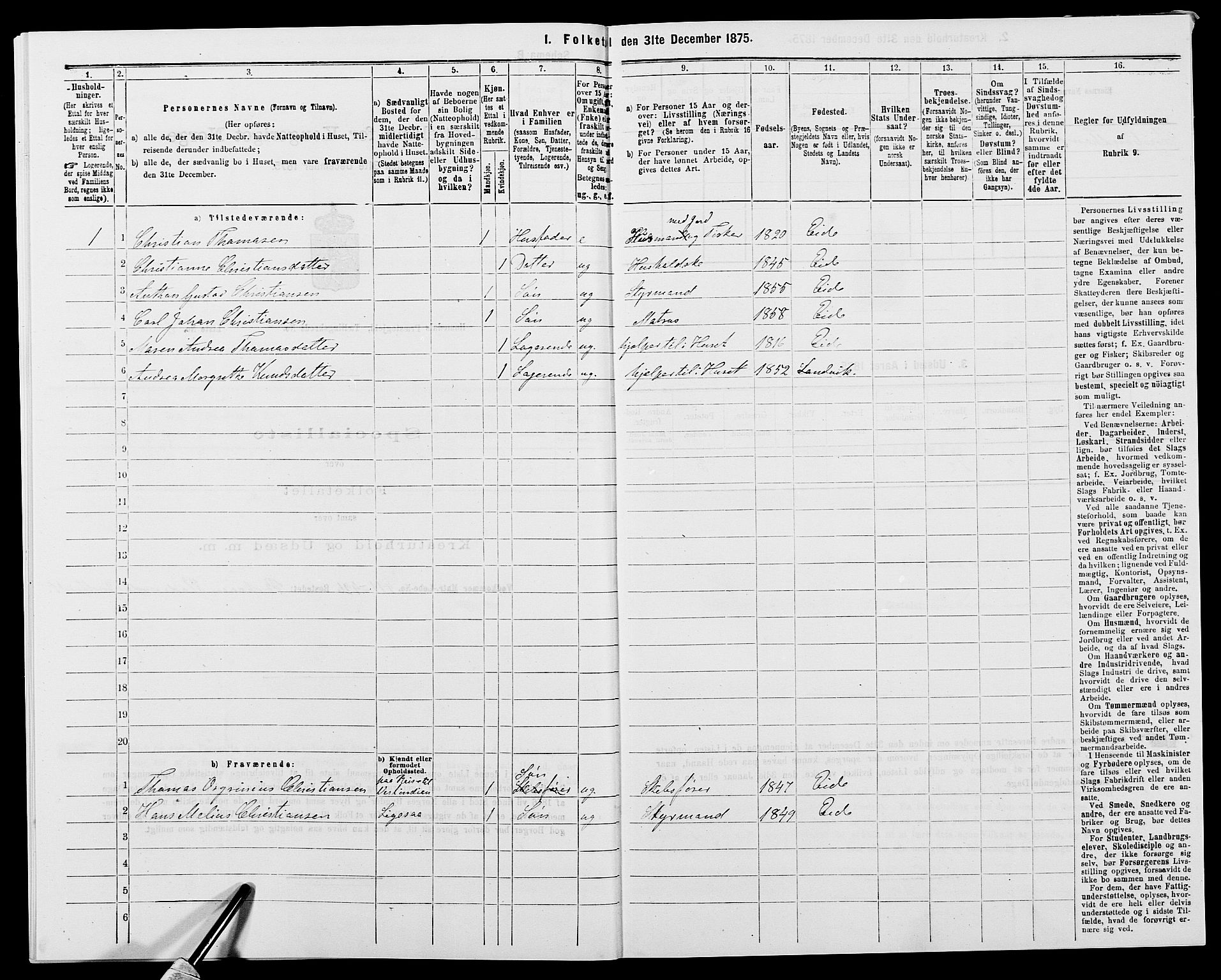 SAK, 1875 census for 0924P Homedal, 1875, p. 143