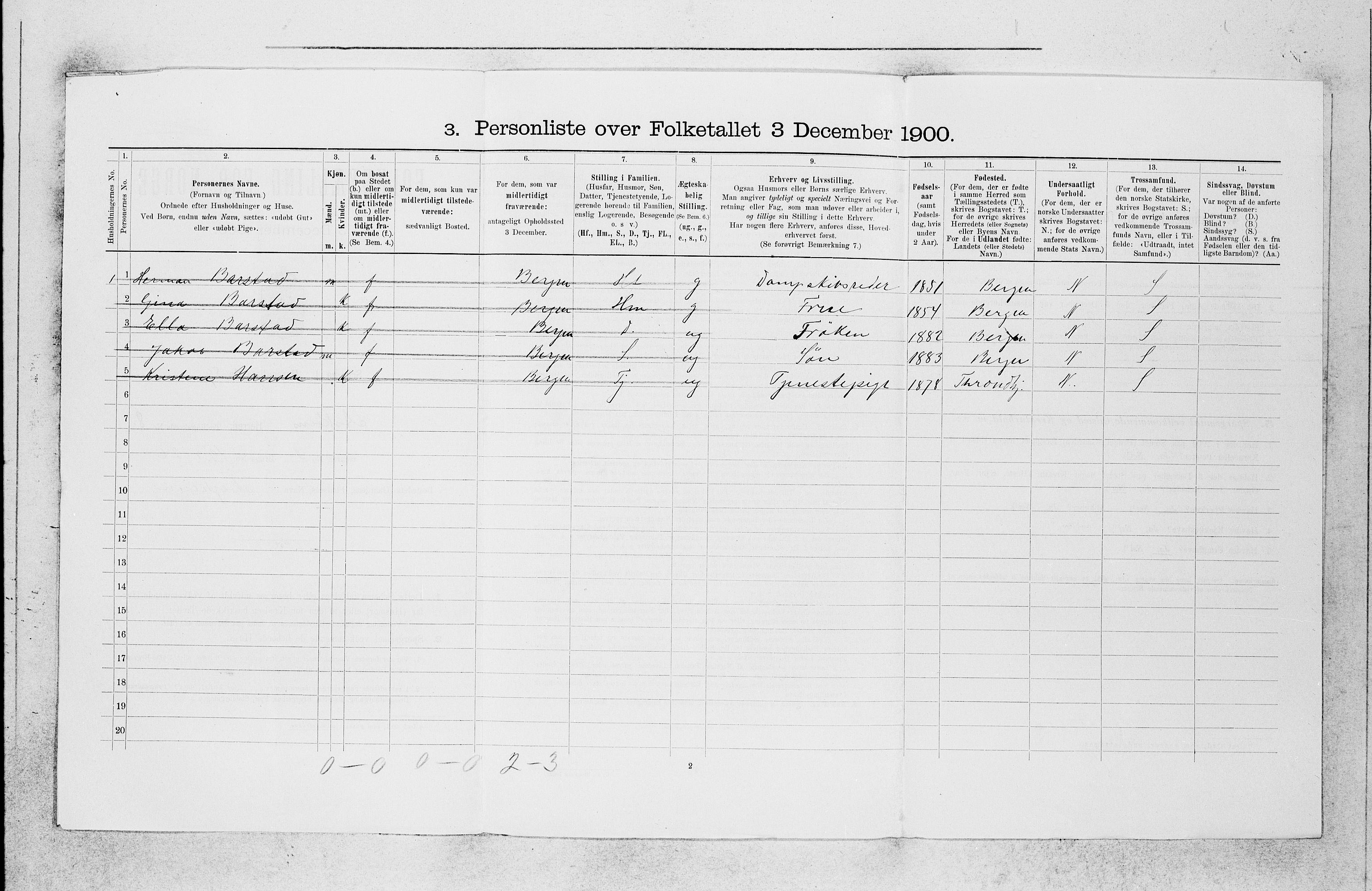 SAB, 1900 census for Askøy, 1900, p. 1156