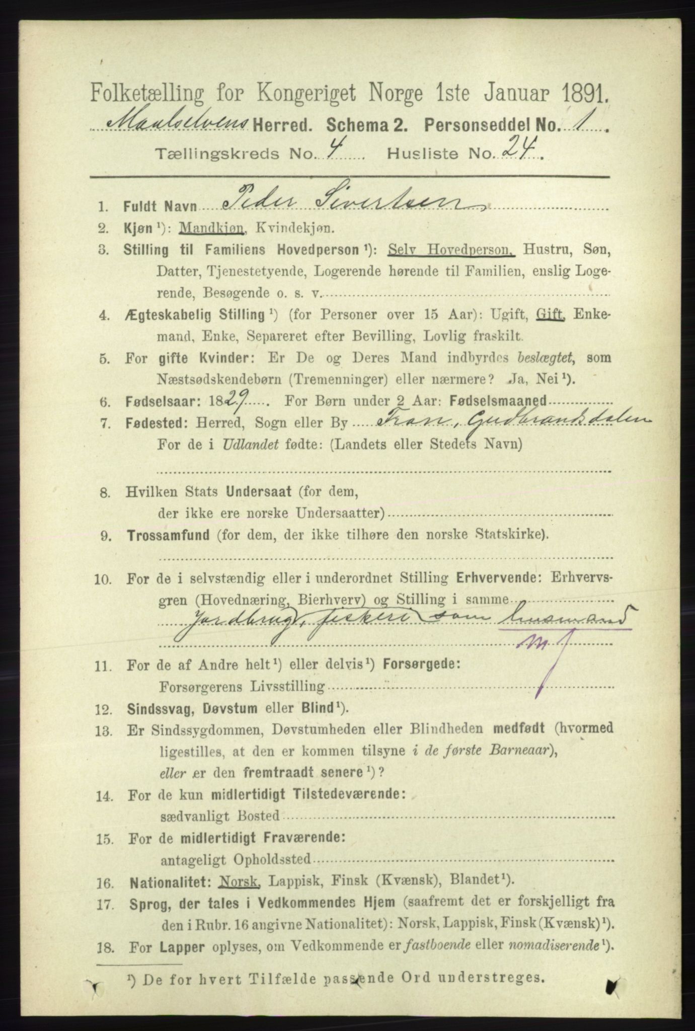 RA, 1891 census for 1924 Målselv, 1891, p. 1249