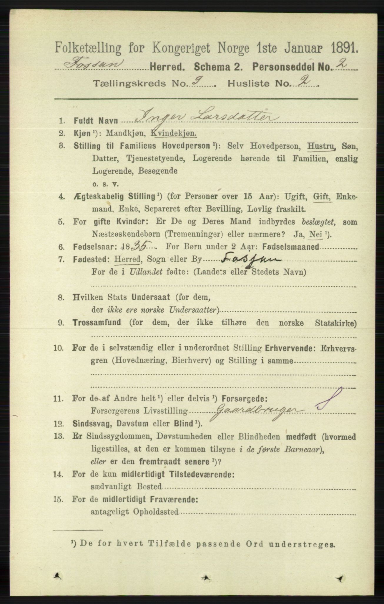 RA, 1891 census for 1129 Forsand, 1891, p. 1478