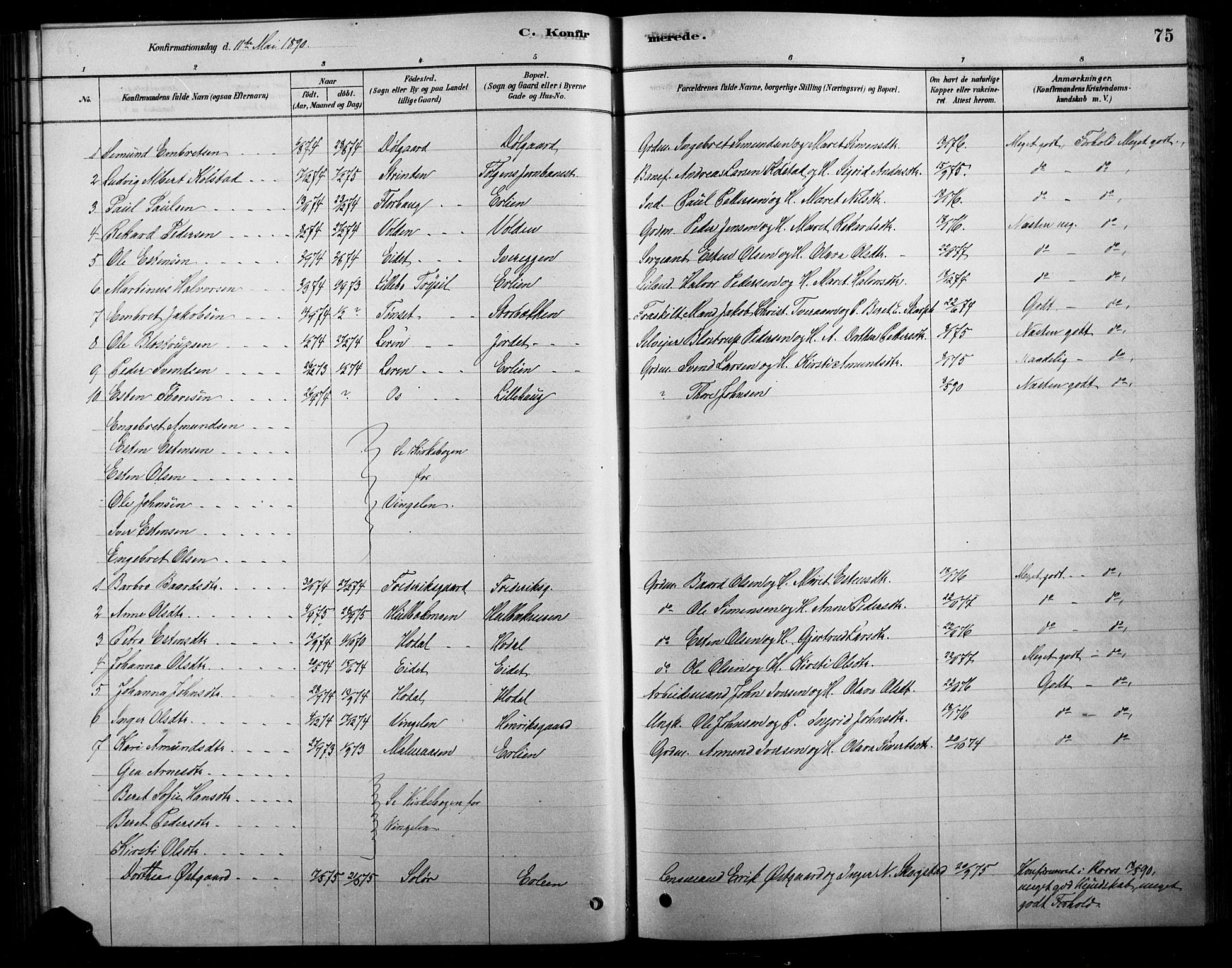 Tolga prestekontor, SAH/PREST-062/L/L0007: Parish register (copy) no. 7, 1878-1919, p. 75