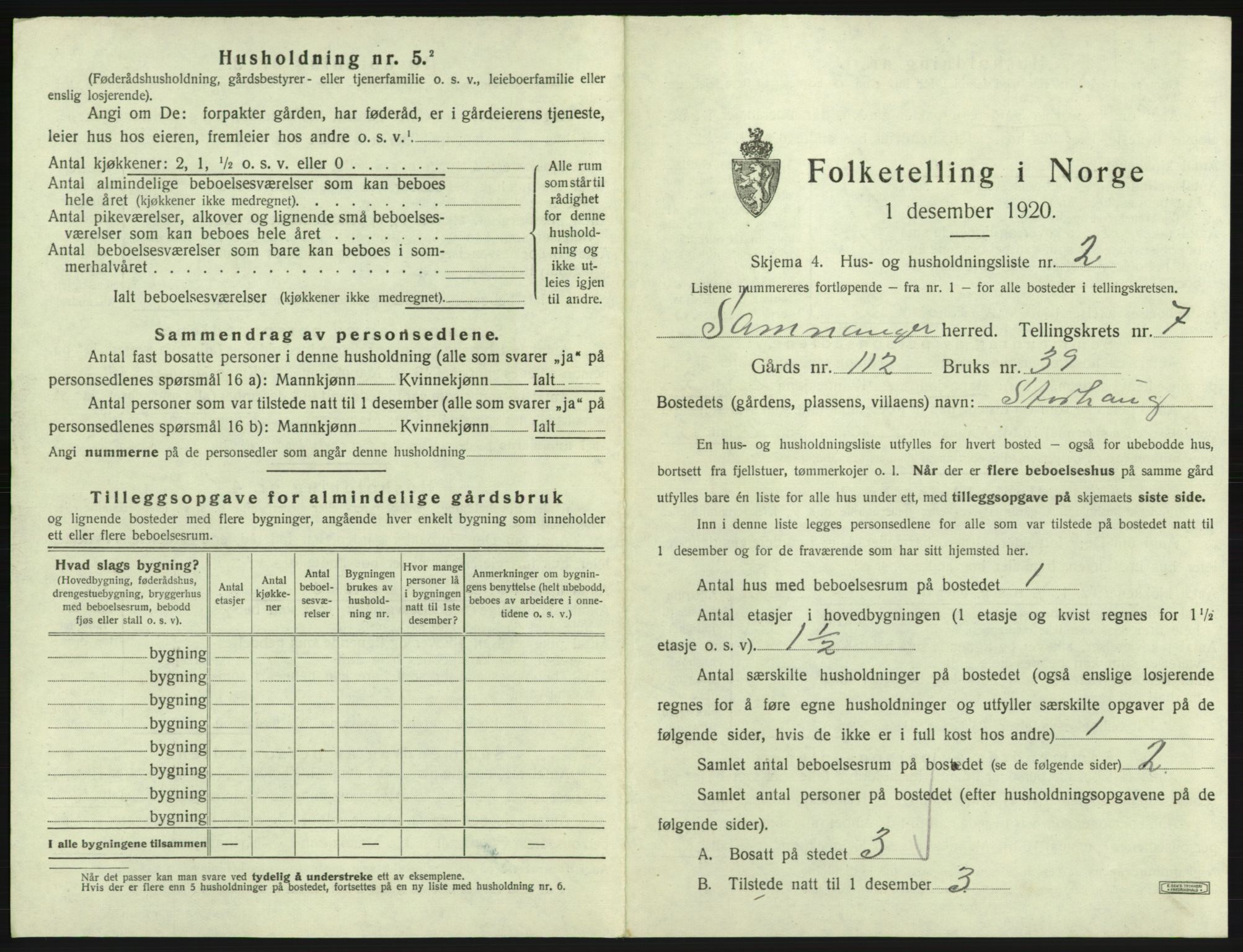 SAB, 1920 census for Samnanger, 1920, p. 398