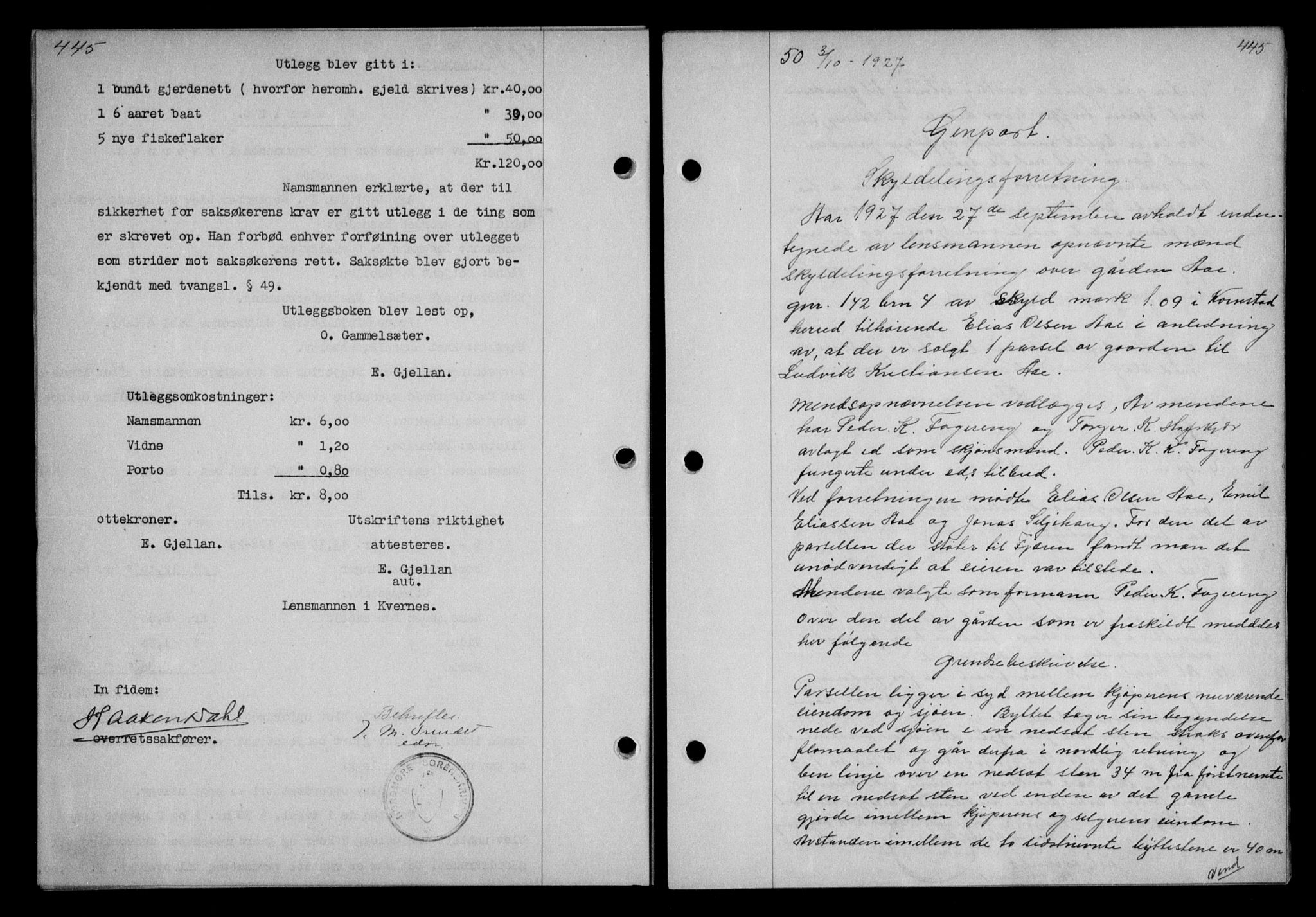 Nordmøre sorenskriveri, AV/SAT-A-4132/1/2/2Ca/L0062: Mortgage book no. 52, 1927-1927, Deed date: 03.10.1927