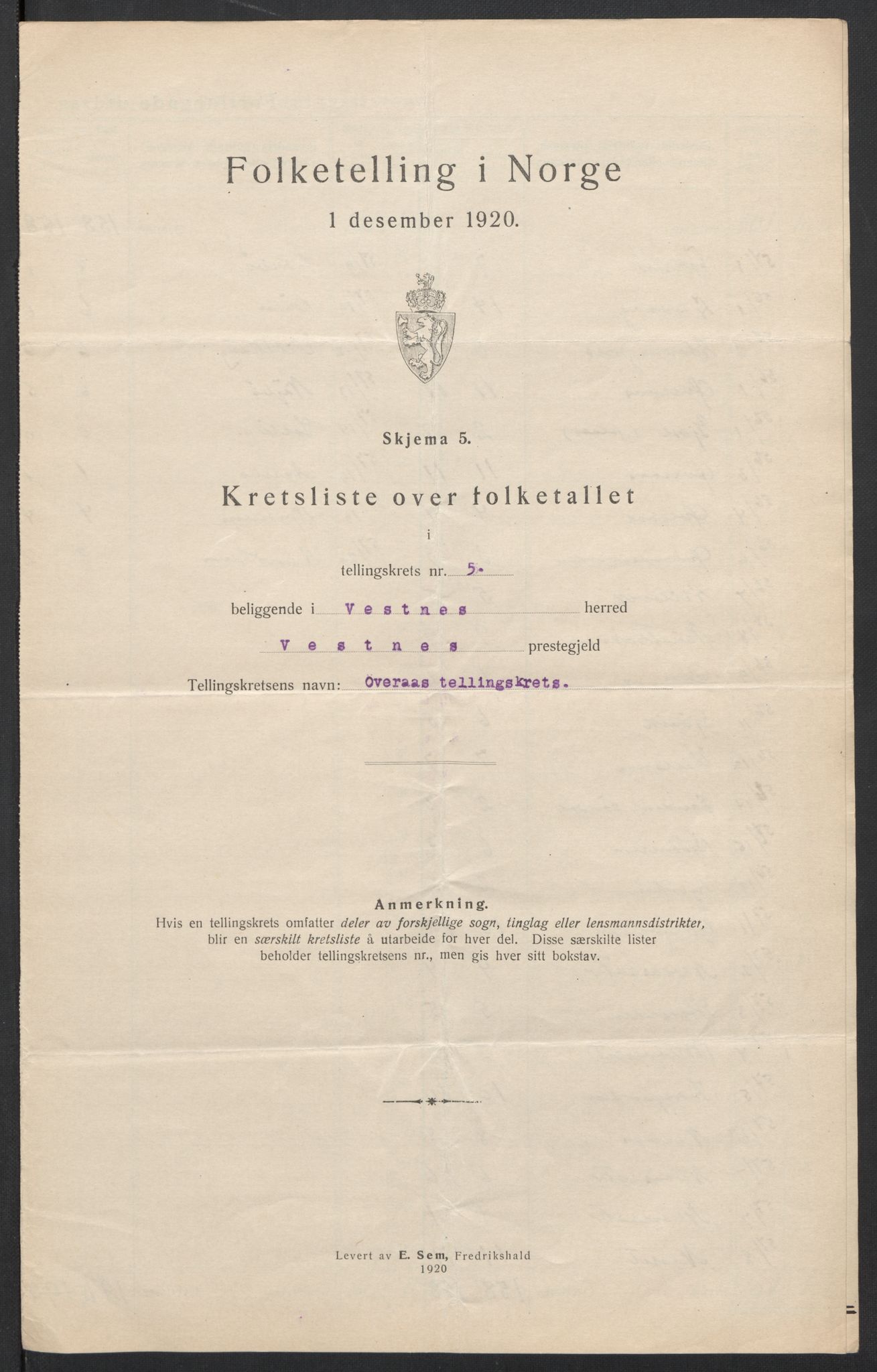 SAT, 1920 census for Vestnes, 1920, p. 19