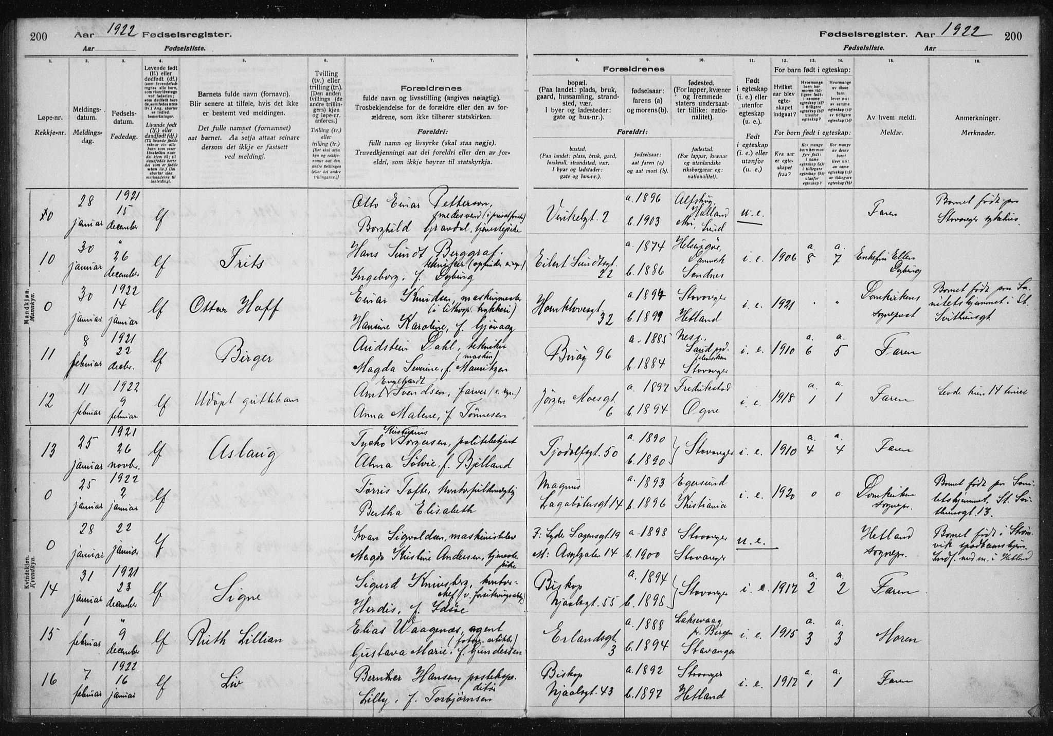 St. Petri sokneprestkontor, SAST/A-101813/002/A/L0001: Birth register no. 1, 1916-1922, p. 200