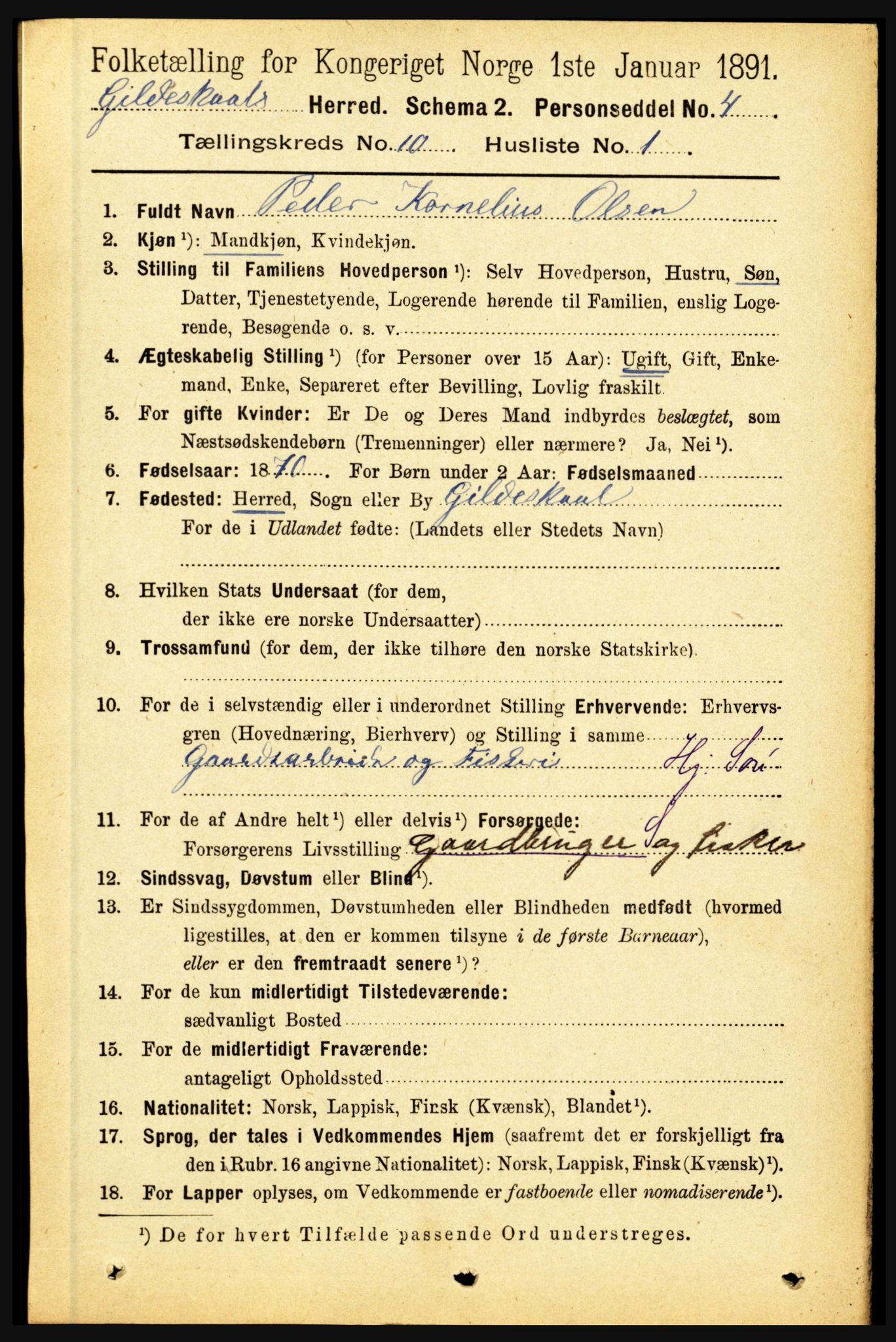 RA, 1891 census for 1838 Gildeskål, 1891, p. 2933