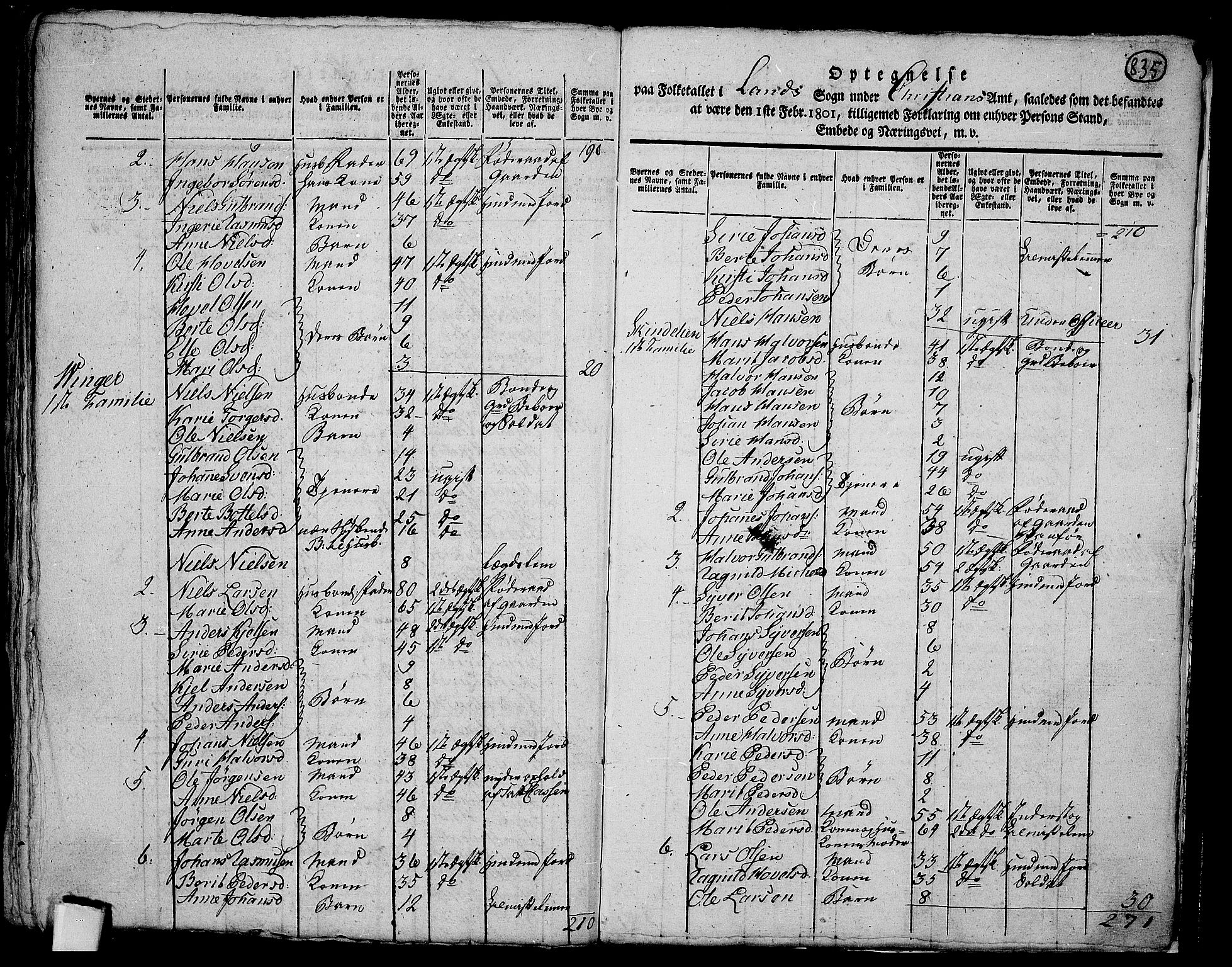 RA, 1801 census for 0536P Land, 1801, p. 834b-835a