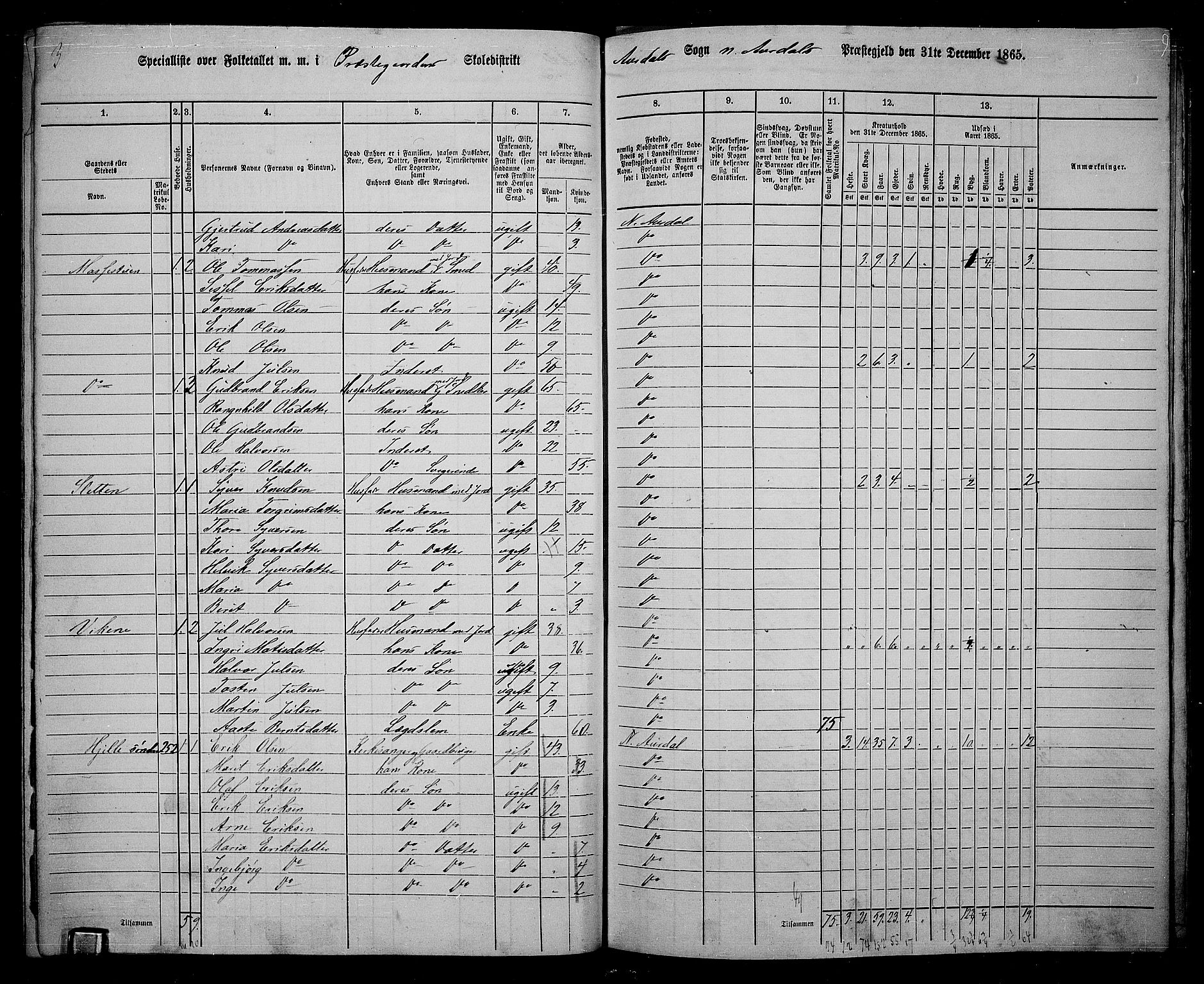 RA, 1865 census for Nord-Aurdal, 1865, p. 166