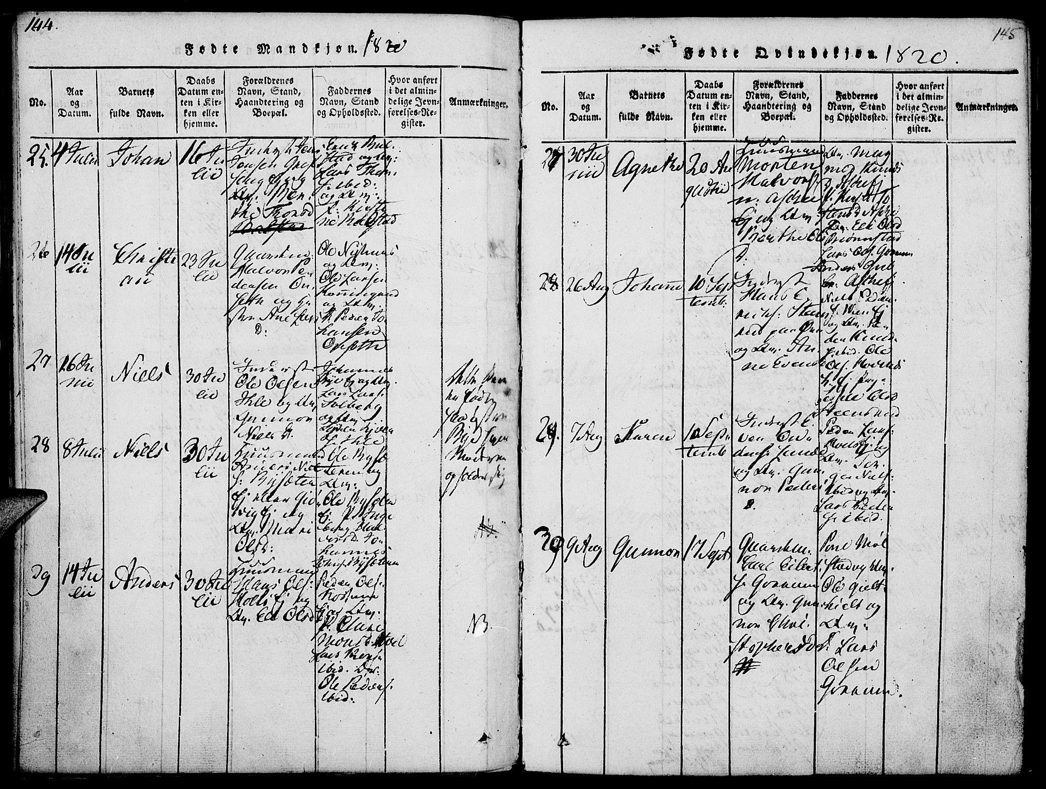 Nes prestekontor, Hedmark, SAH/PREST-020/K/Ka/L0002: Parish register (official) no. 2, 1813-1827, p. 144-145