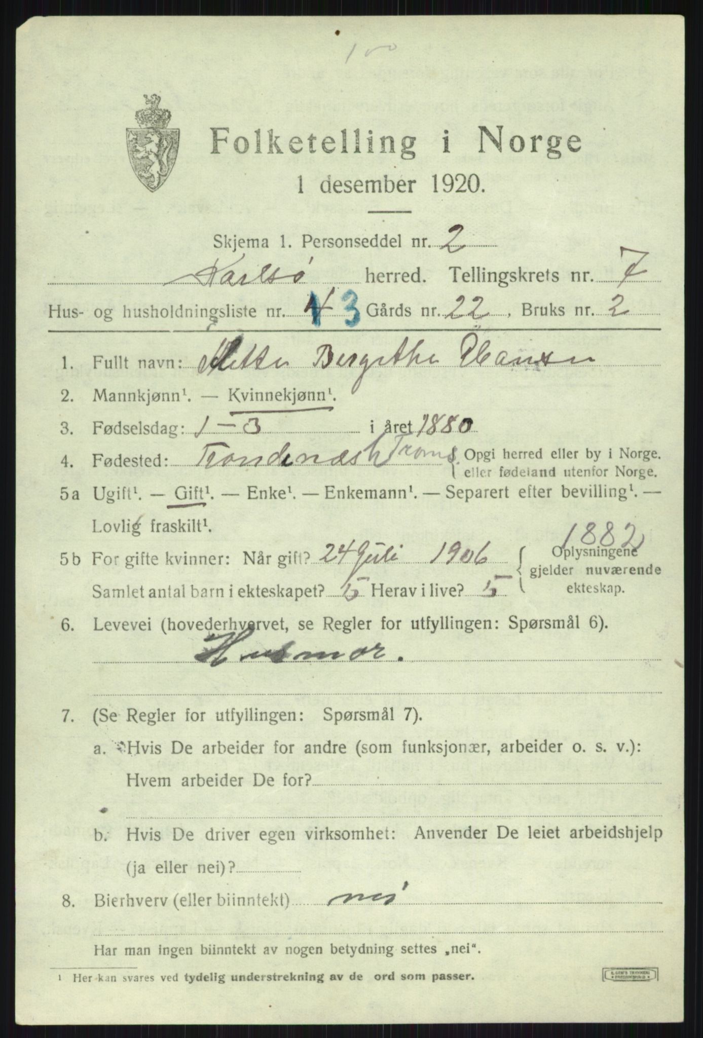 SATØ, 1920 census for Karlsøy, 1920, p. 2672