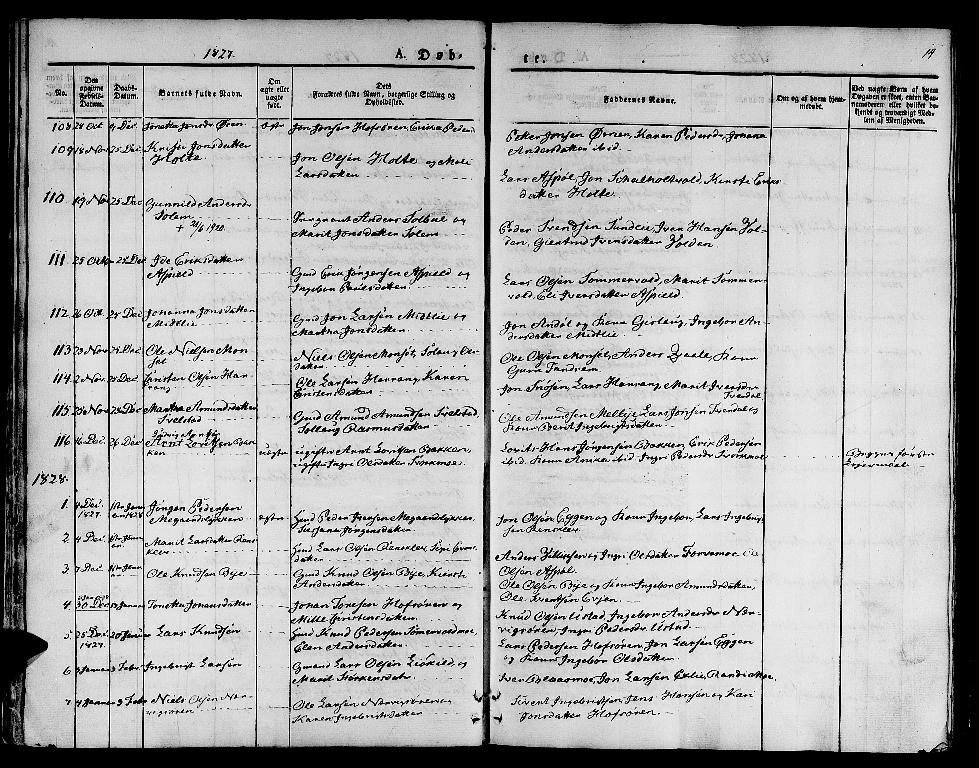 Ministerialprotokoller, klokkerbøker og fødselsregistre - Sør-Trøndelag, SAT/A-1456/668/L0804: Parish register (official) no. 668A04, 1826-1839, p. 14