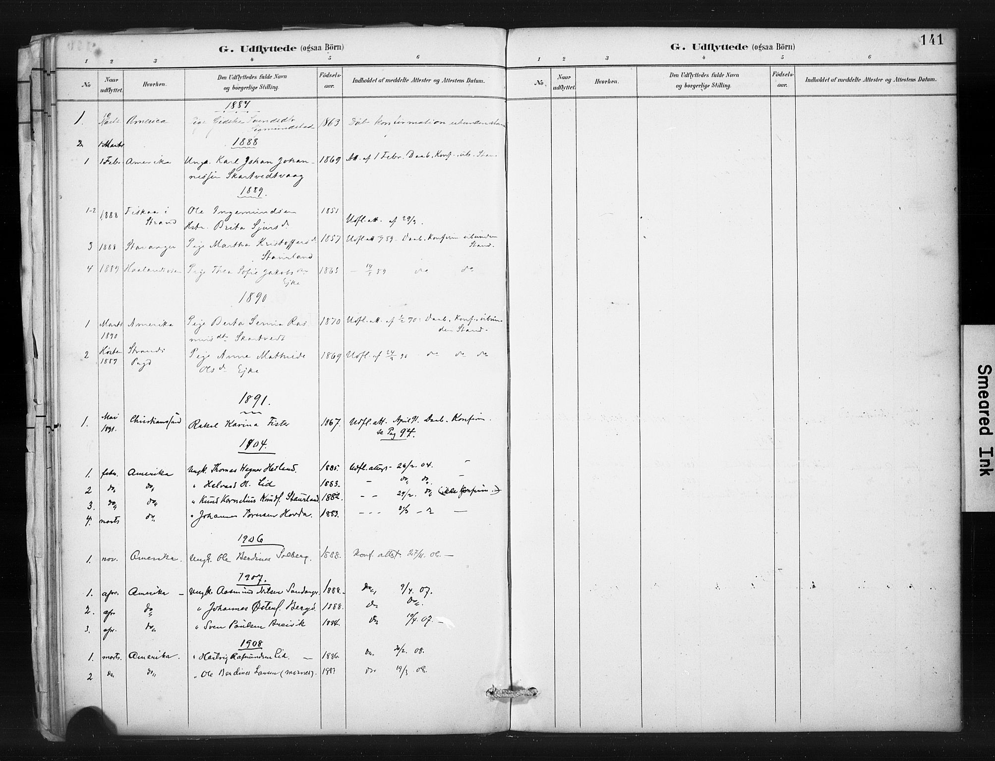 Hjelmeland sokneprestkontor, SAST/A-101843/01/IV/L0015: Parish register (official) no. A 15, 1887-1910, p. 141