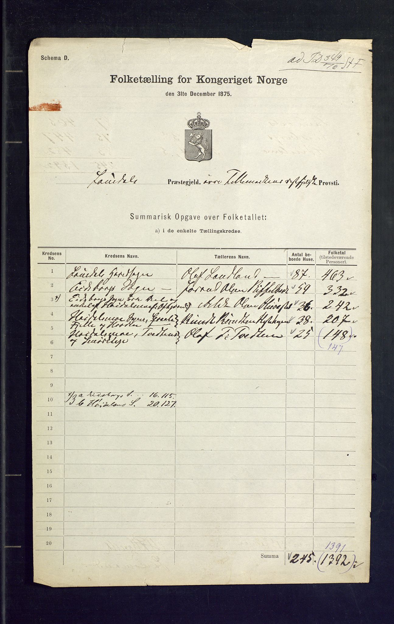 SAKO, 1875 census for 0833P Lårdal, 1875, p. 26