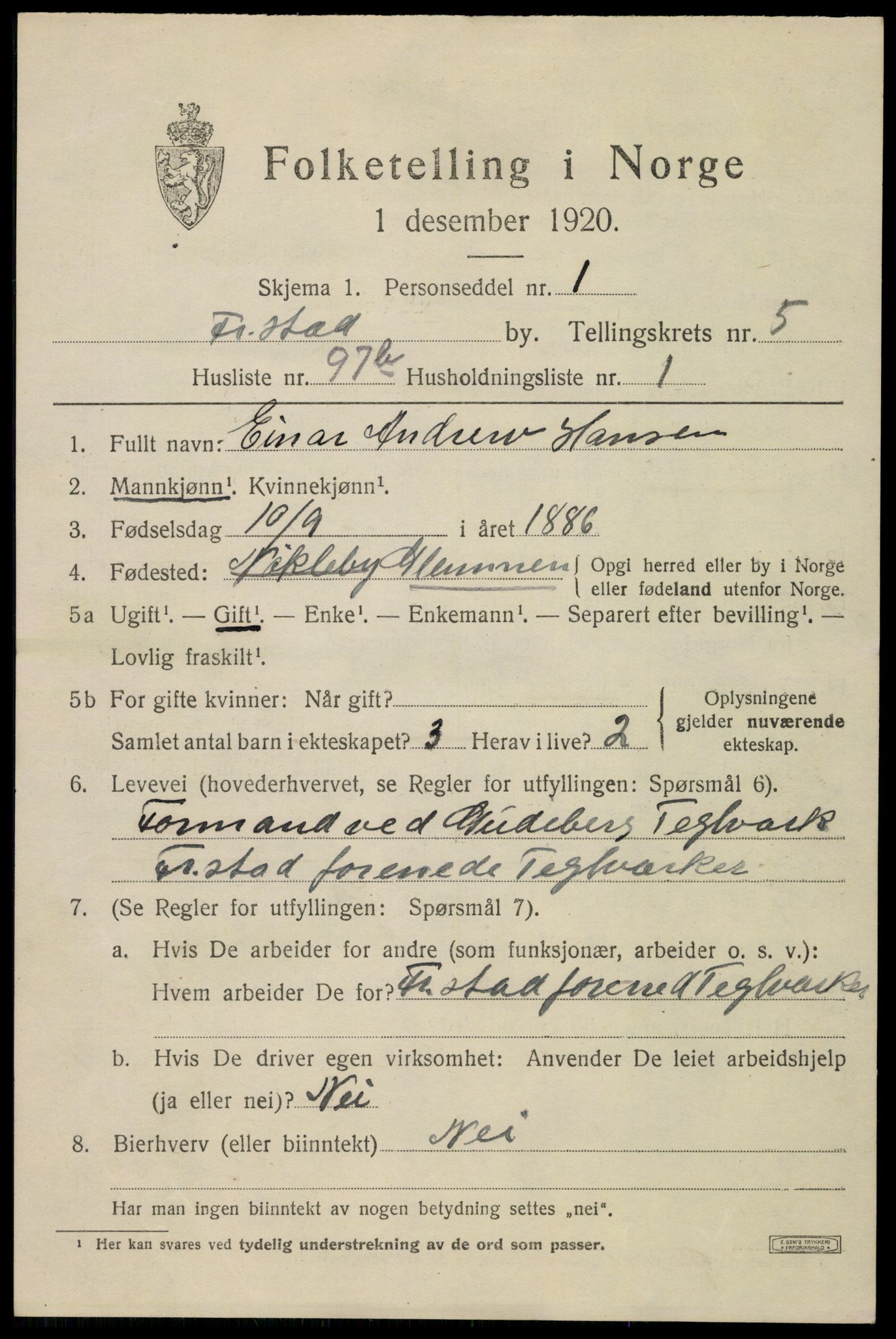 SAO, 1920 census for Fredrikstad, 1920, p. 20227