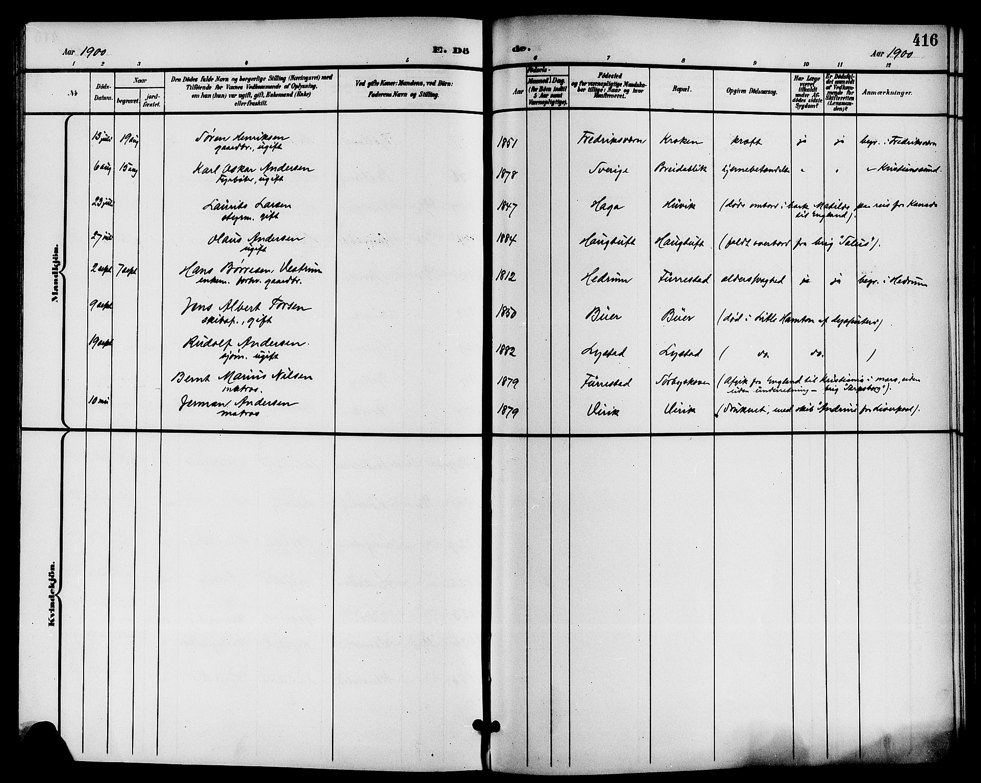 Sandar kirkebøker, AV/SAKO-A-243/G/Ga/L0002: Parish register (copy) no. 2, 1900-1915, p. 416