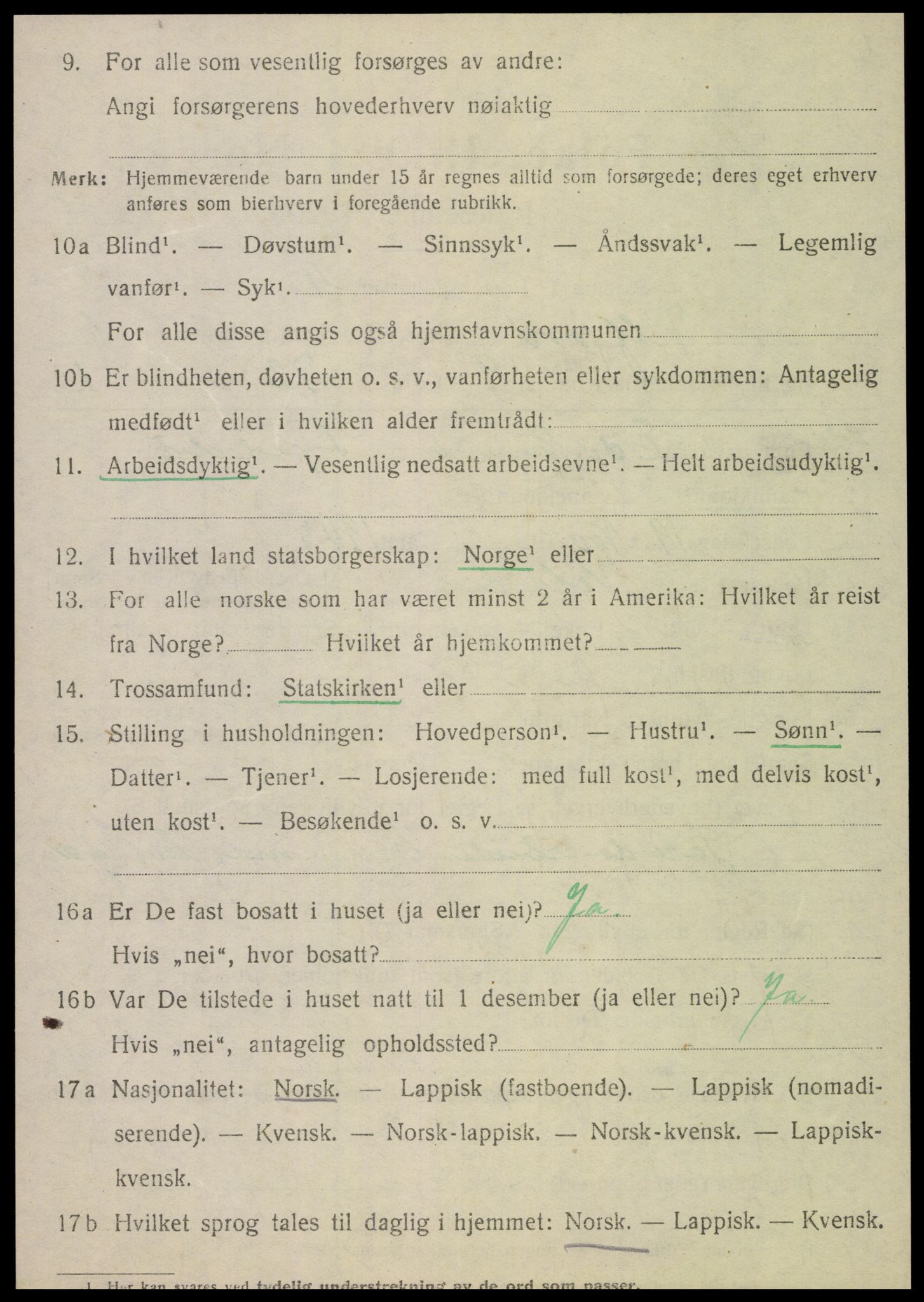 SAT, 1920 census for Velfjord, 1920, p. 3496