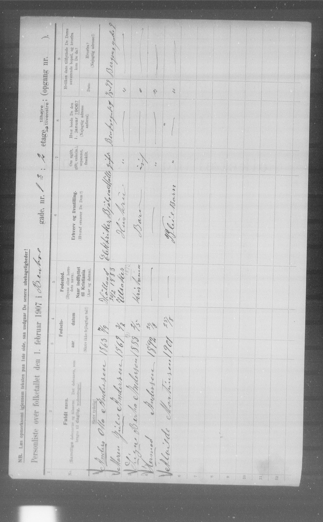 OBA, Municipal Census 1907 for Kristiania, 1907, p. 1921