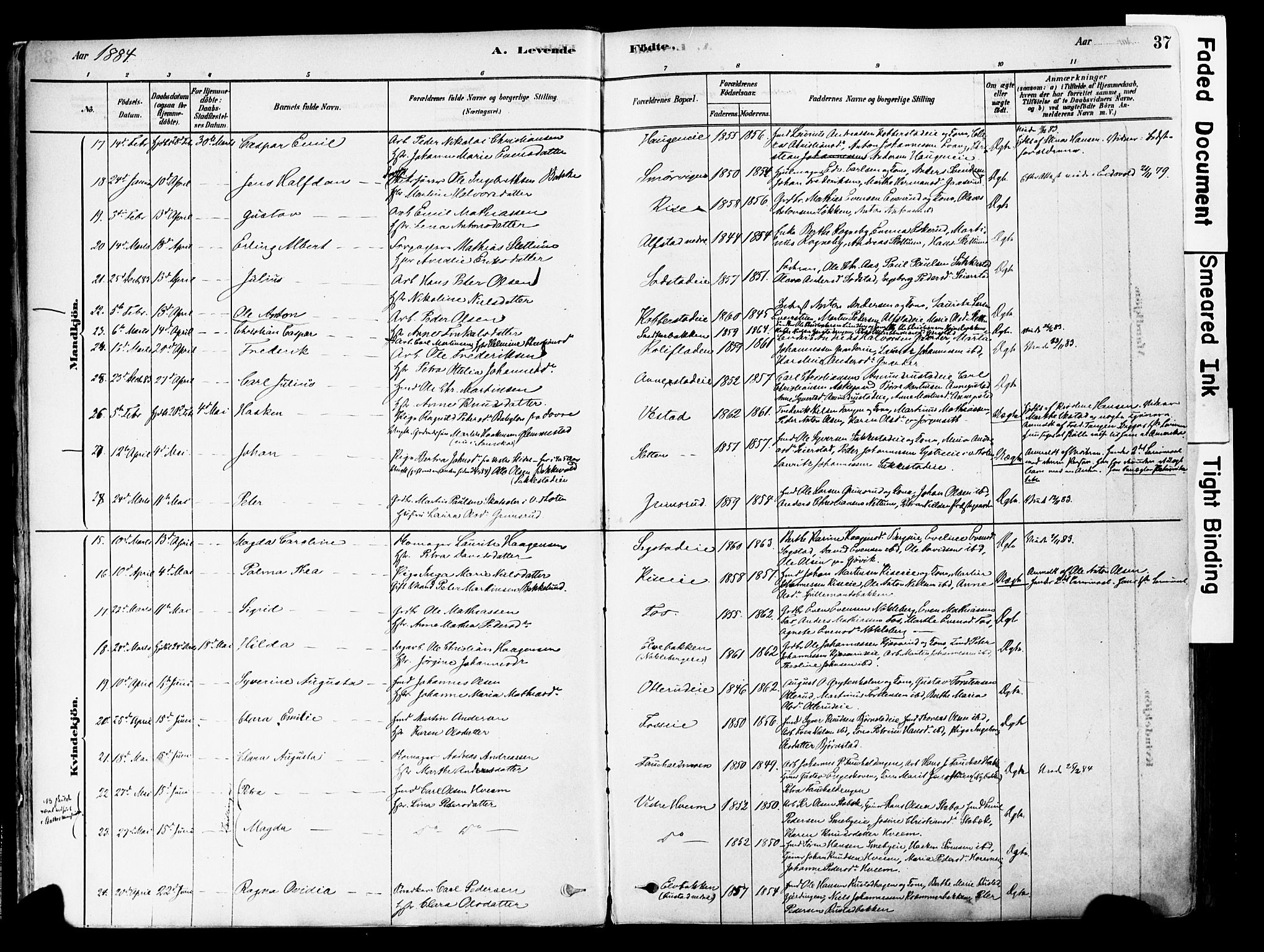 Østre Toten prestekontor, AV/SAH-PREST-104/H/Ha/Haa/L0006: Parish register (official) no. 6 /1, 1878-1896, p. 37