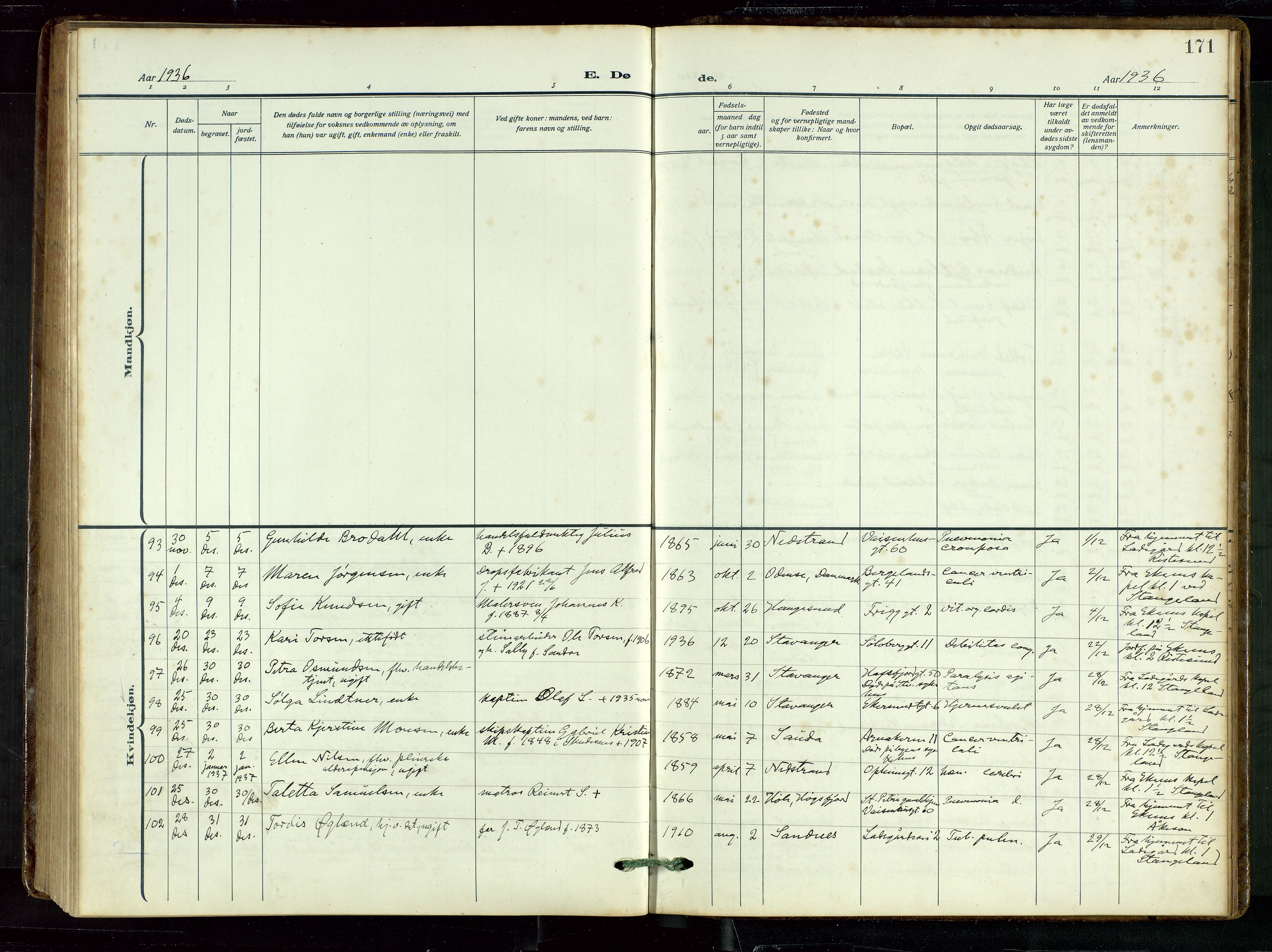 St. Petri sokneprestkontor, AV/SAST-A-101813/002/D/L0003: Parish register (official) no. A 28, 1919-1938, p. 171