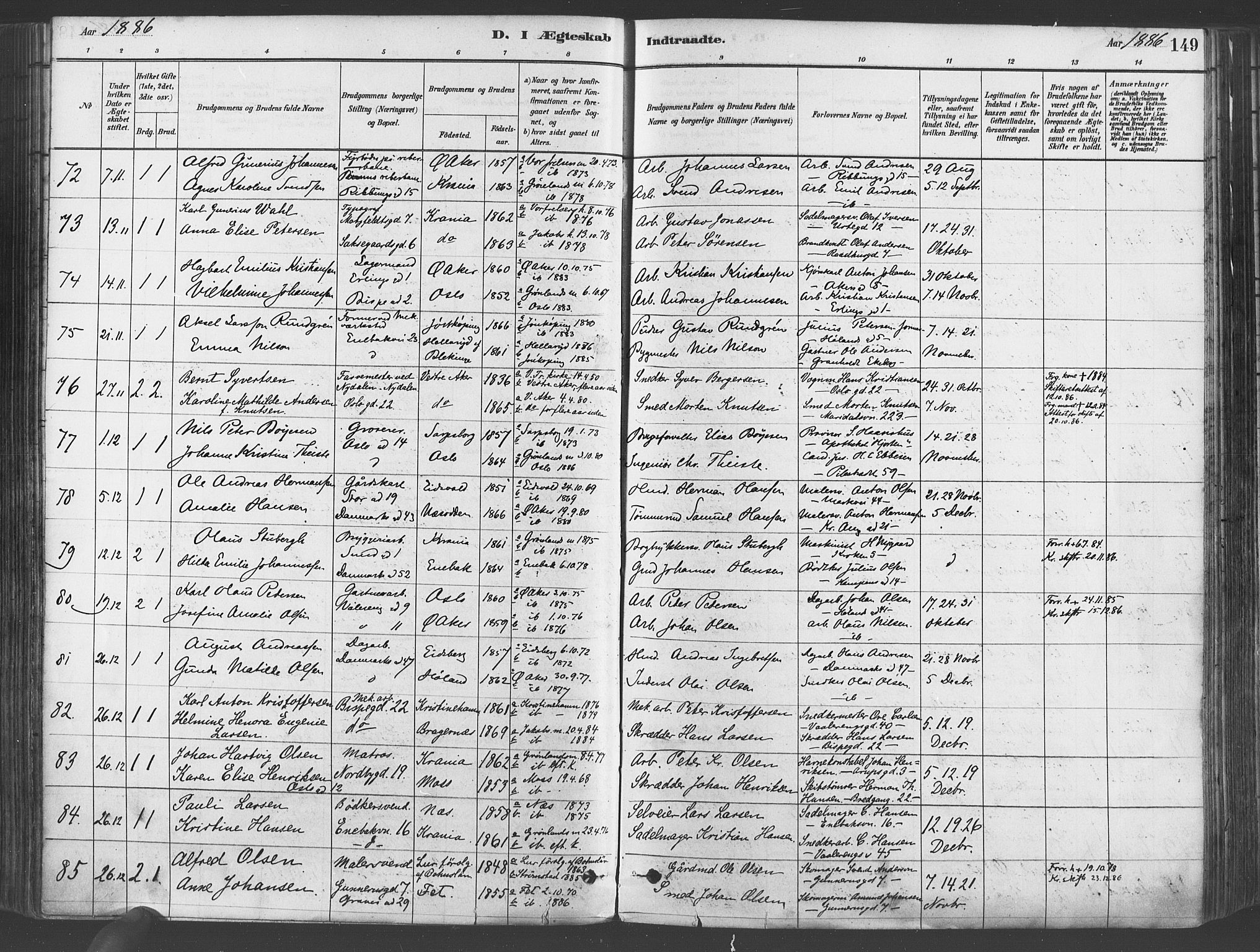 Gamlebyen prestekontor Kirkebøker, SAO/A-10884/F/Fa/L0006: Parish register (official) no. 6, 1881-1890, p. 149