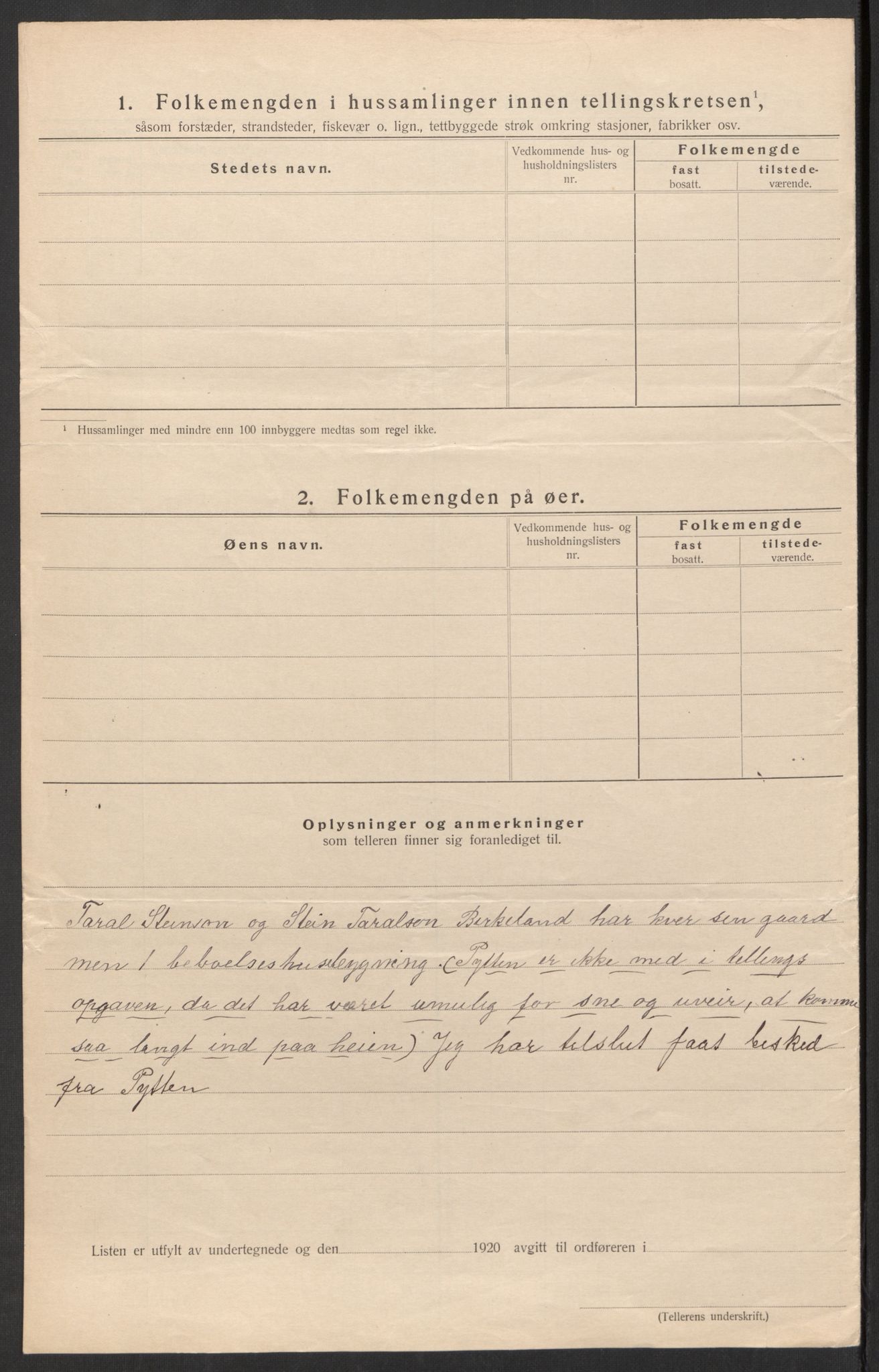 SAK, 1920 census for Bygland, 1920, p. 17