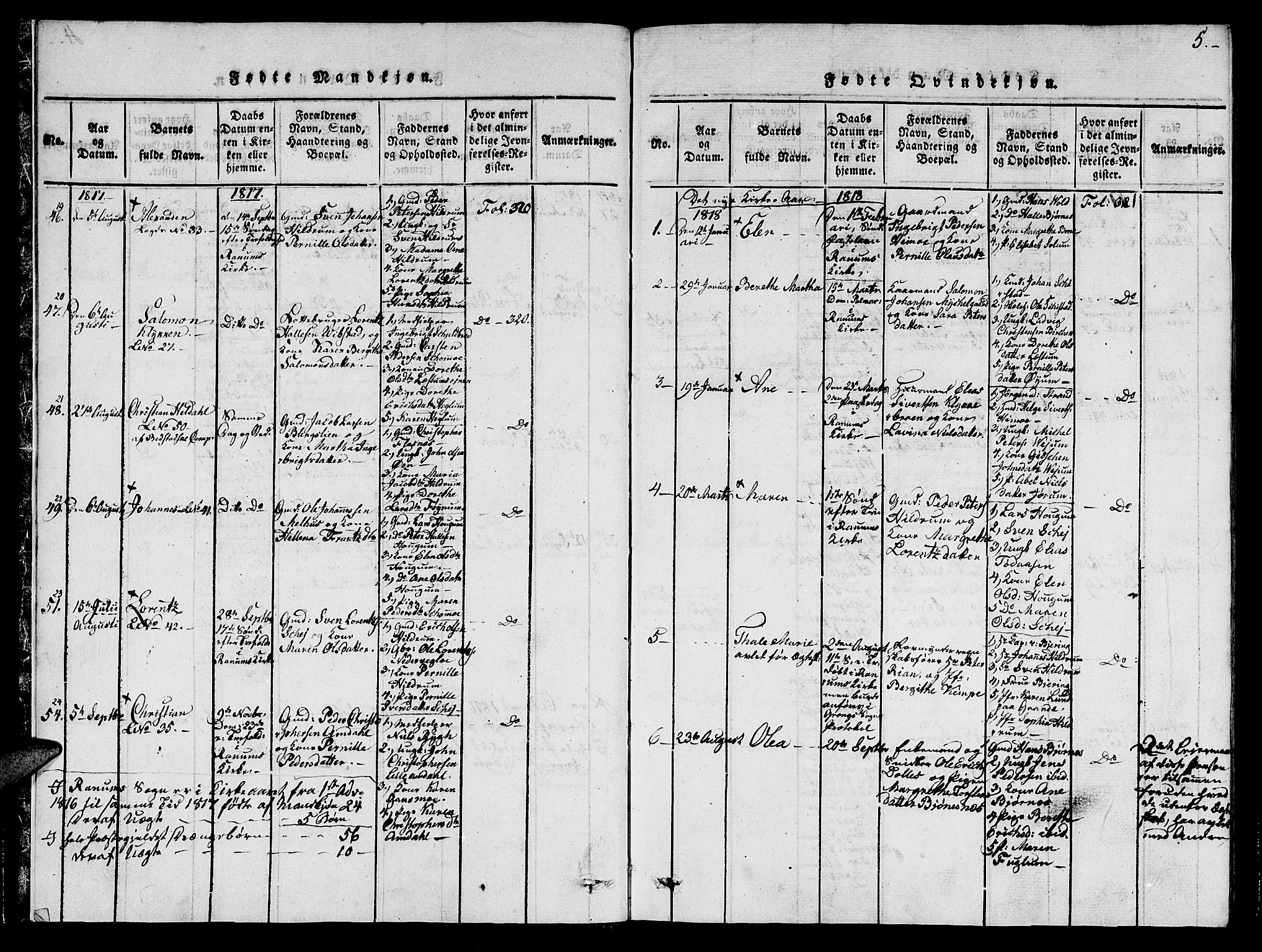 Ministerialprotokoller, klokkerbøker og fødselsregistre - Nord-Trøndelag, SAT/A-1458/764/L0546: Parish register (official) no. 764A06 /1, 1816-1823, p. 5