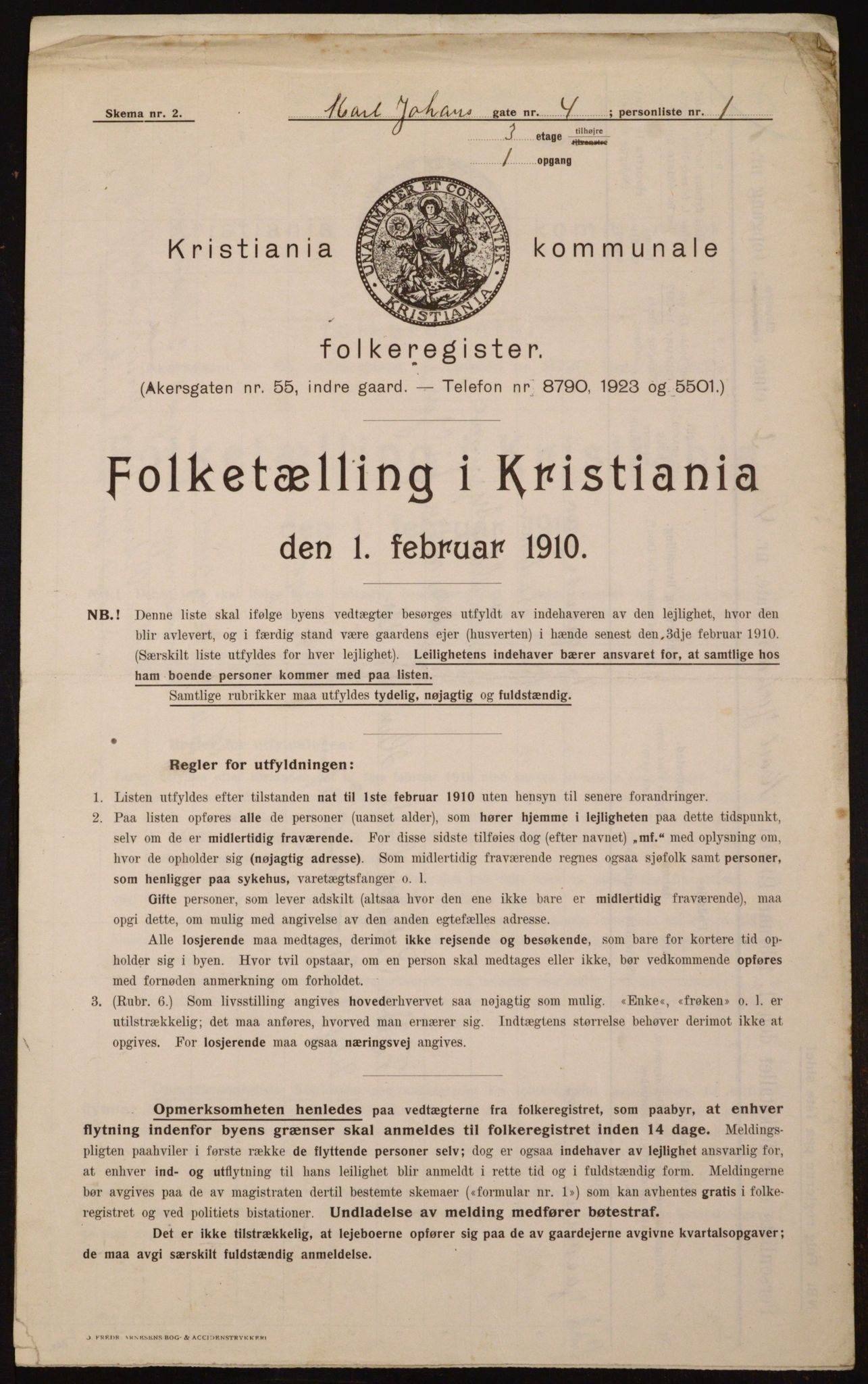 OBA, Municipal Census 1910 for Kristiania, 1910, p. 47290