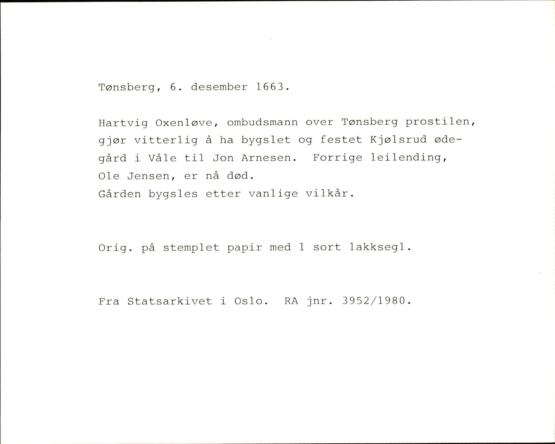 Riksarkivets diplomsamling, AV/RA-EA-5965/F35/F35k/L0002: Regestsedler: Prestearkiver fra Hedmark, Oppland, Buskerud og Vestfold, p. 771