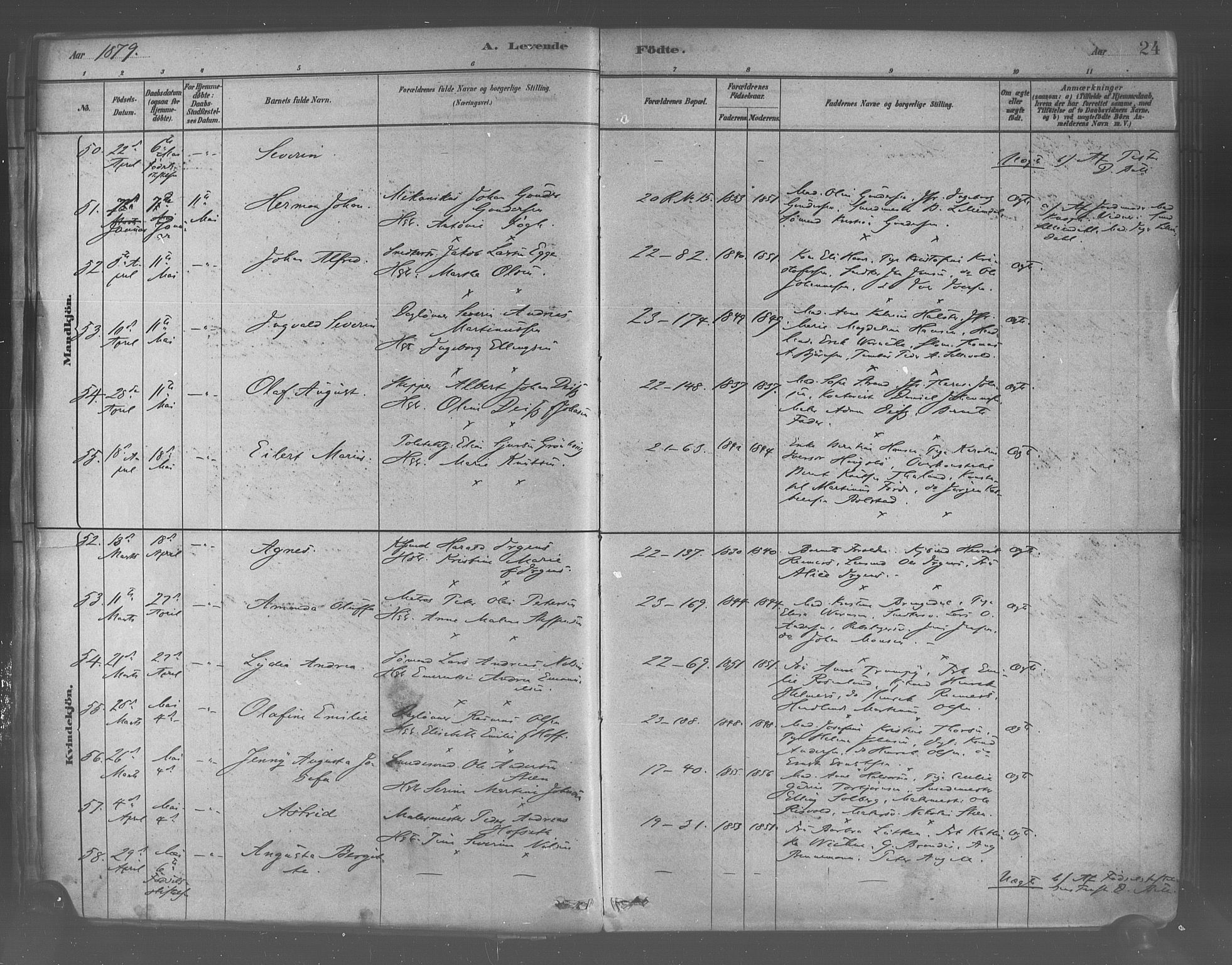Korskirken sokneprestembete, SAB/A-76101/H/Haa/L0021: Parish register (official) no. B 7, 1878-1889, p. 24