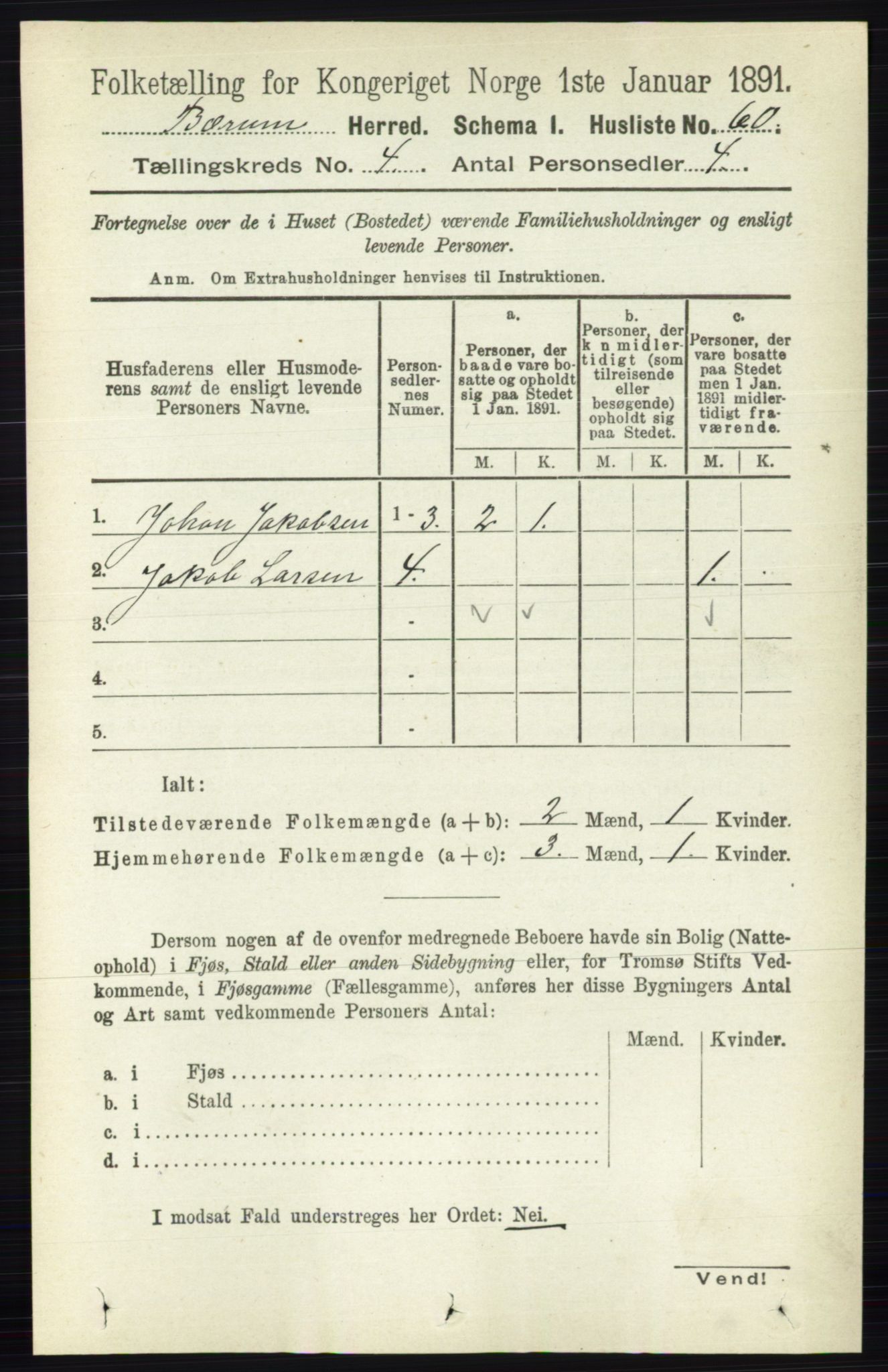 RA, 1891 census for 0219 Bærum, 1891, p. 2465