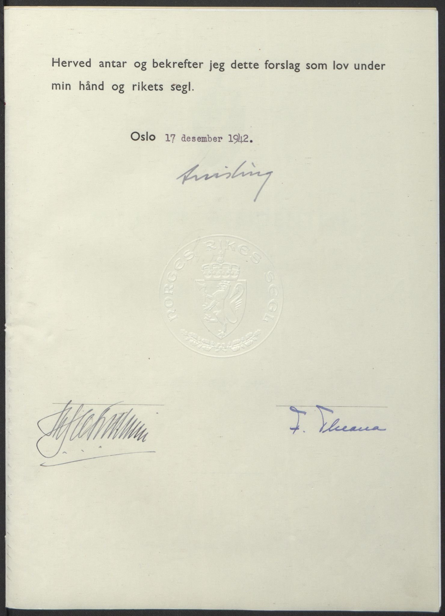 NS-administrasjonen 1940-1945 (Statsrådsekretariatet, de kommisariske statsråder mm), RA/S-4279/D/Db/L0098: Lover II, 1942, p. 584