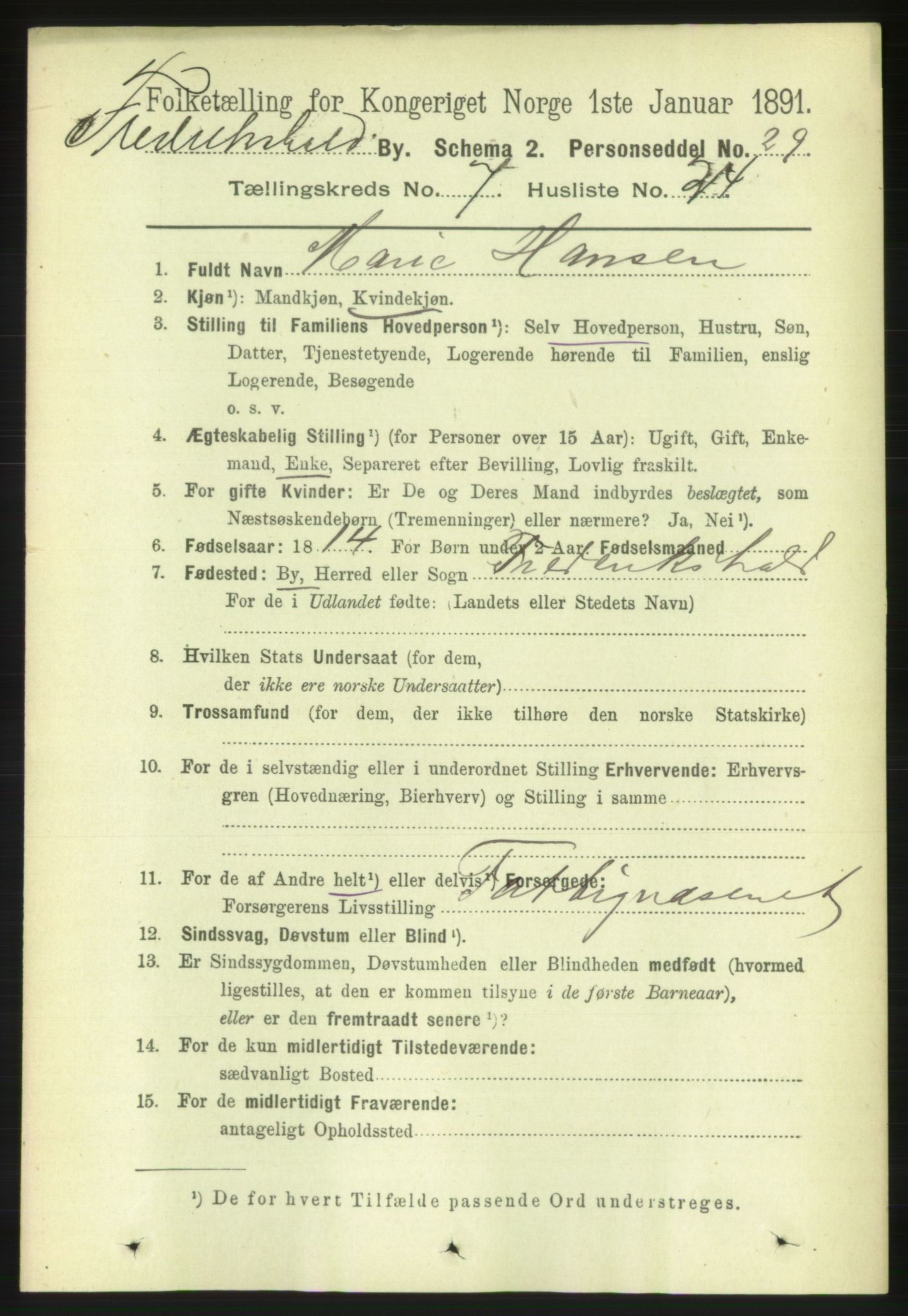 RA, 1891 census for 0101 Fredrikshald, 1891, p. 5322