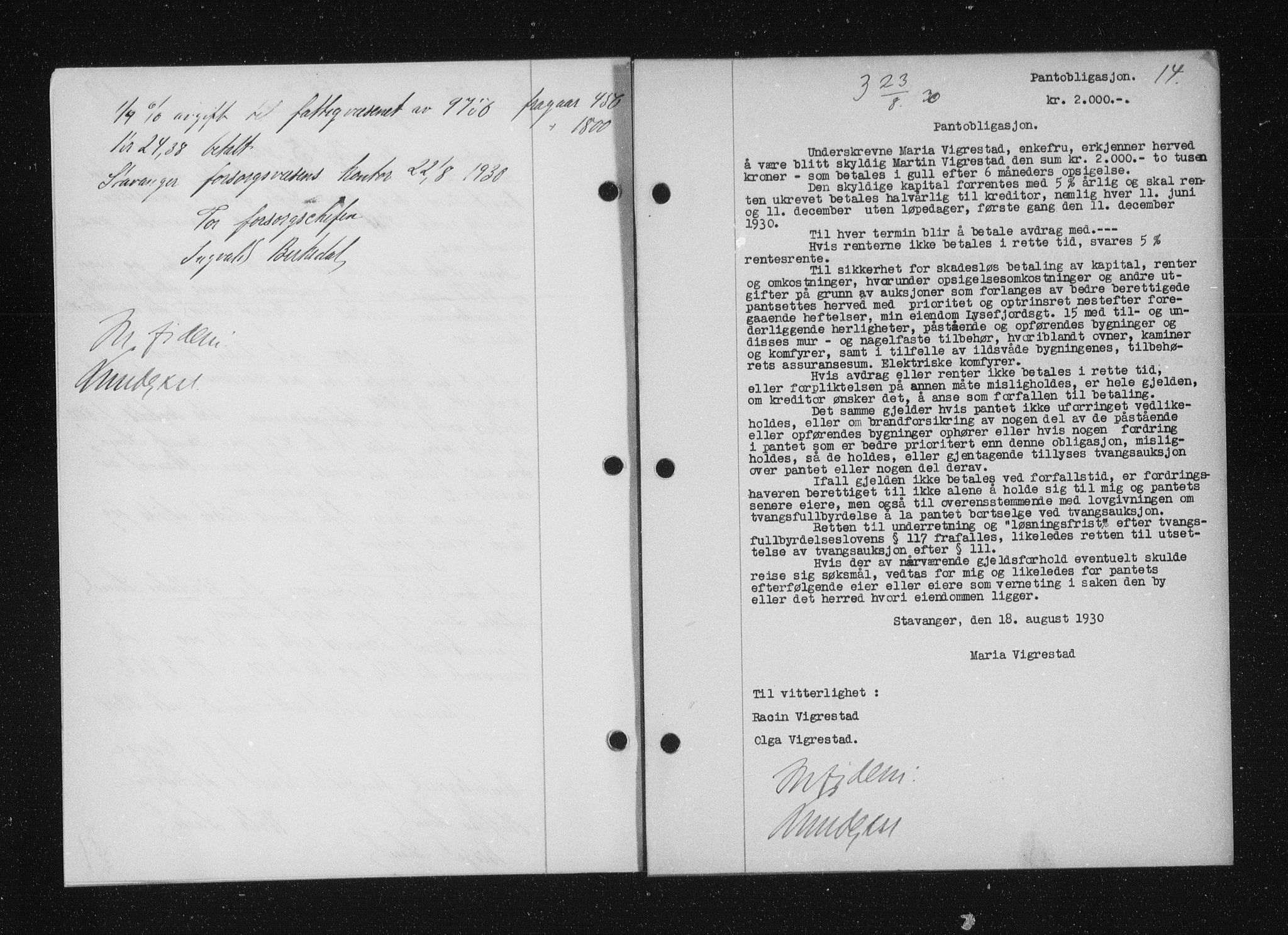 Stavanger byfogd, SAST/A-101408/001/4/41/410/410BB/L0058: Mortgage book no. 48, 1930-1931, Deed date: 23.08.1930