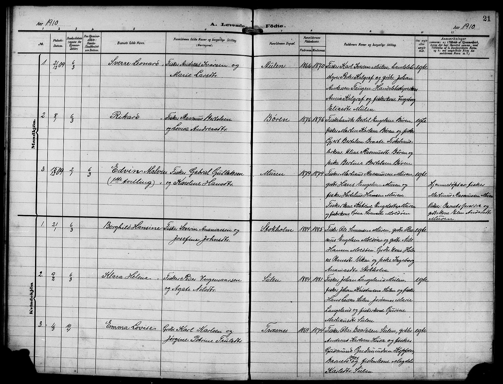 Lindås Sokneprestembete, AV/SAB-A-76701/H/Hab/Habd/L0003: Parish register (copy) no. D 3, 1906-1917, p. 21