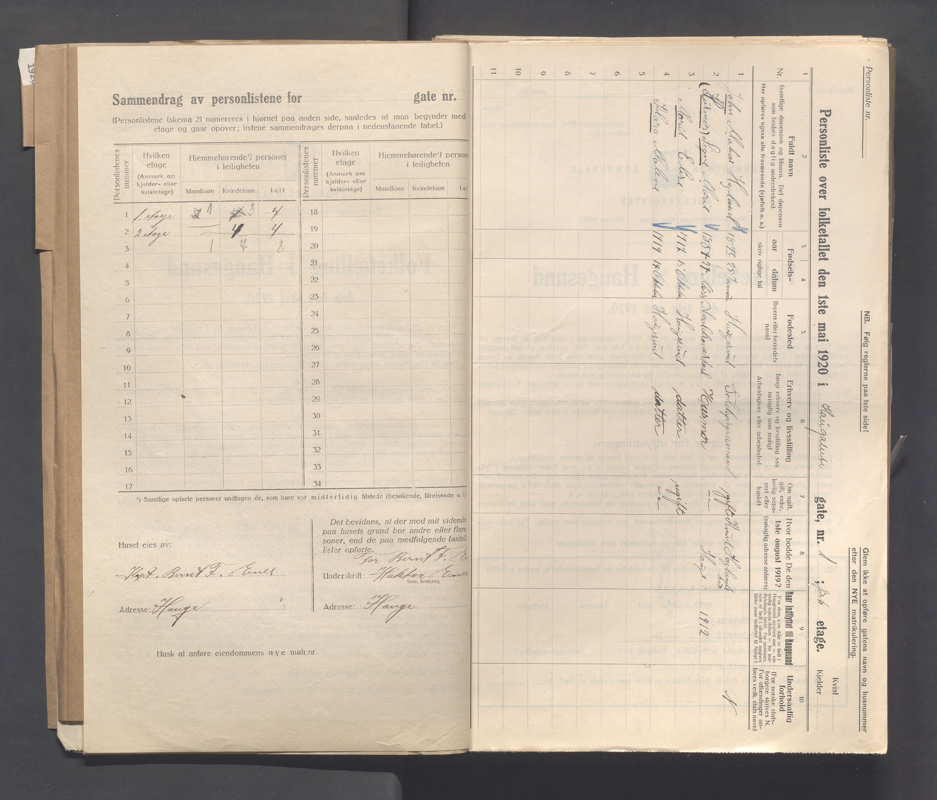 IKAR, Local census 1.5.1920 for Haugesund, 1920, p. 1136