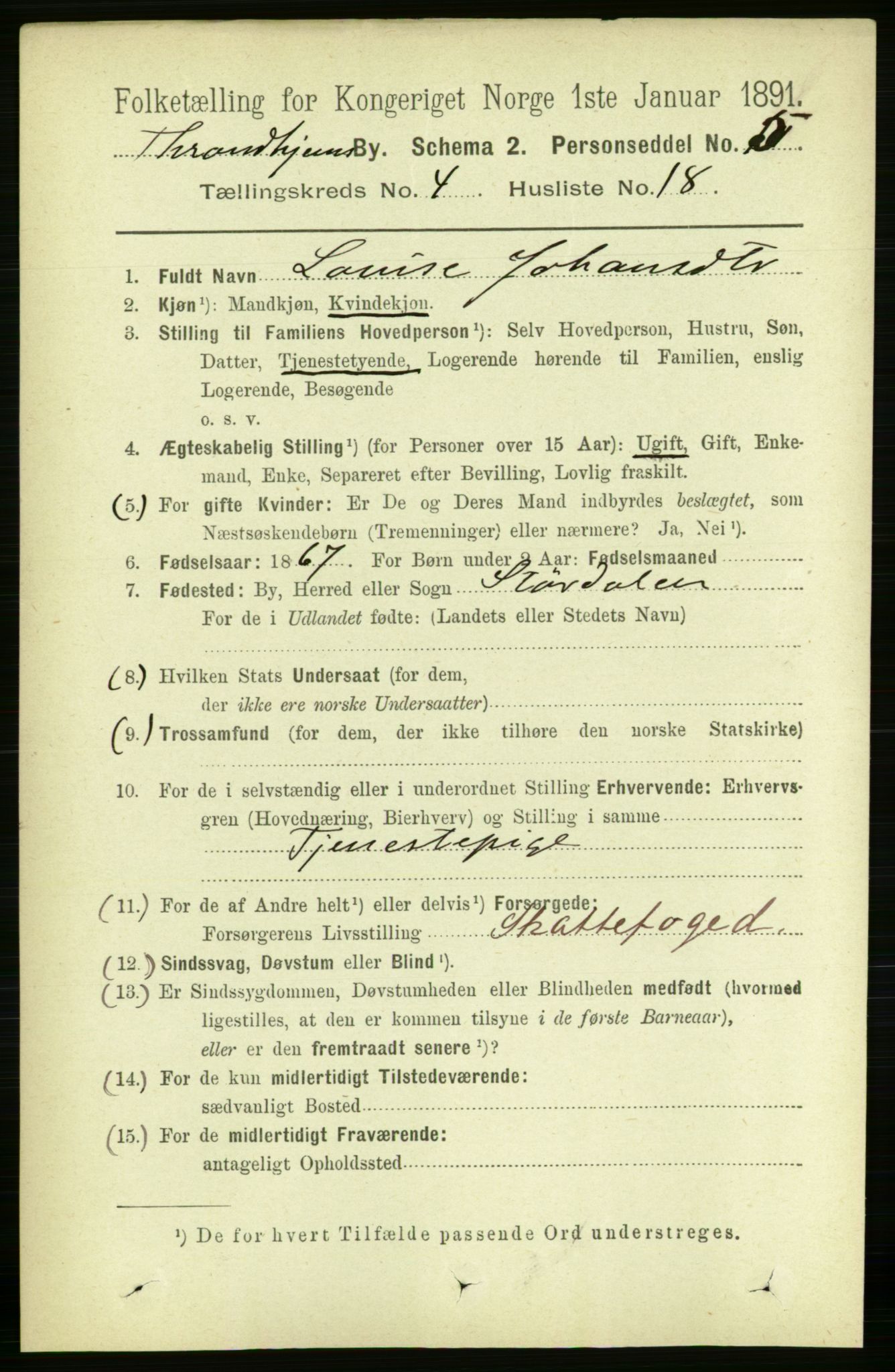 RA, 1891 census for 1601 Trondheim, 1891, p. 4614
