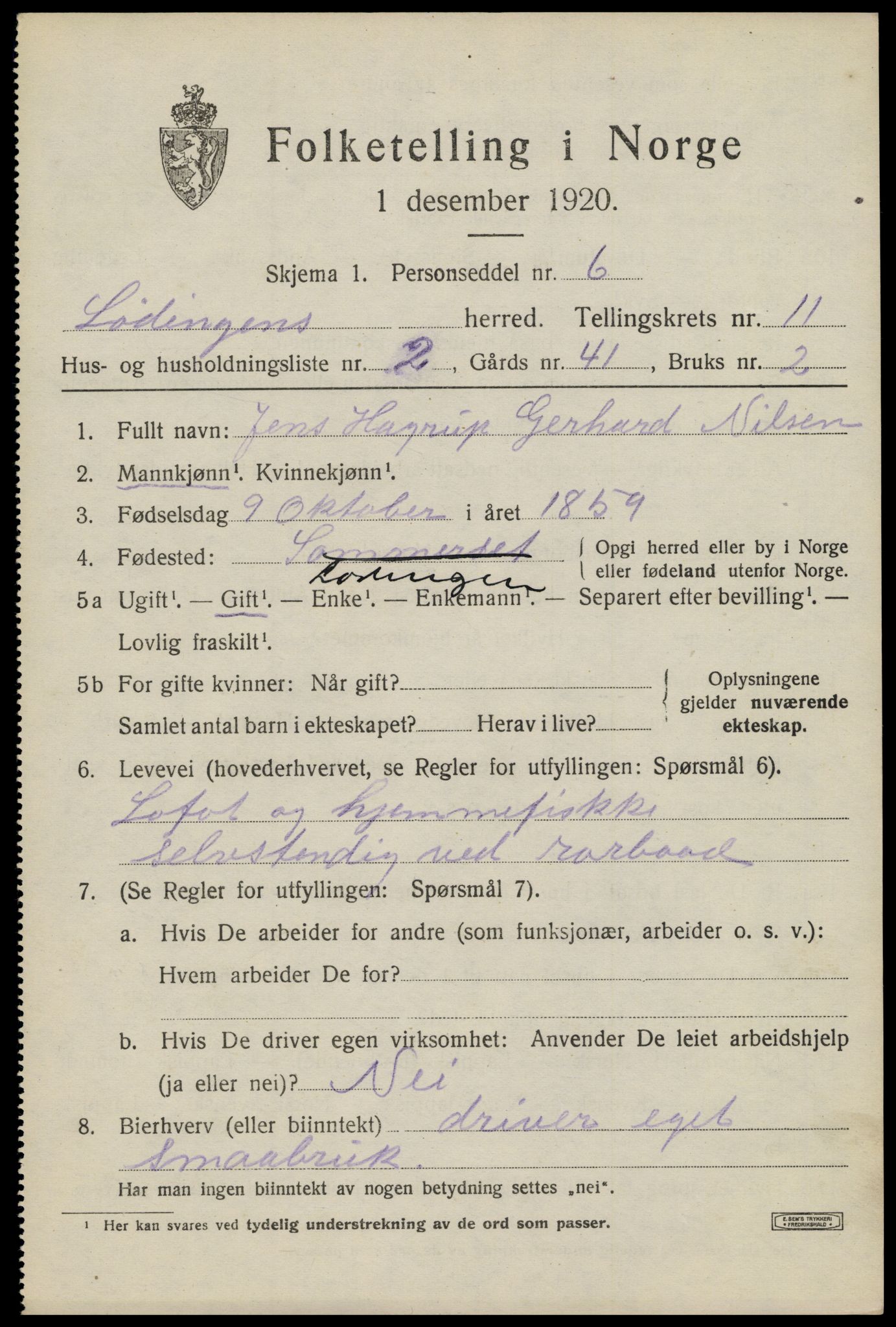 SAT, 1920 census for Lødingen, 1920, p. 6209