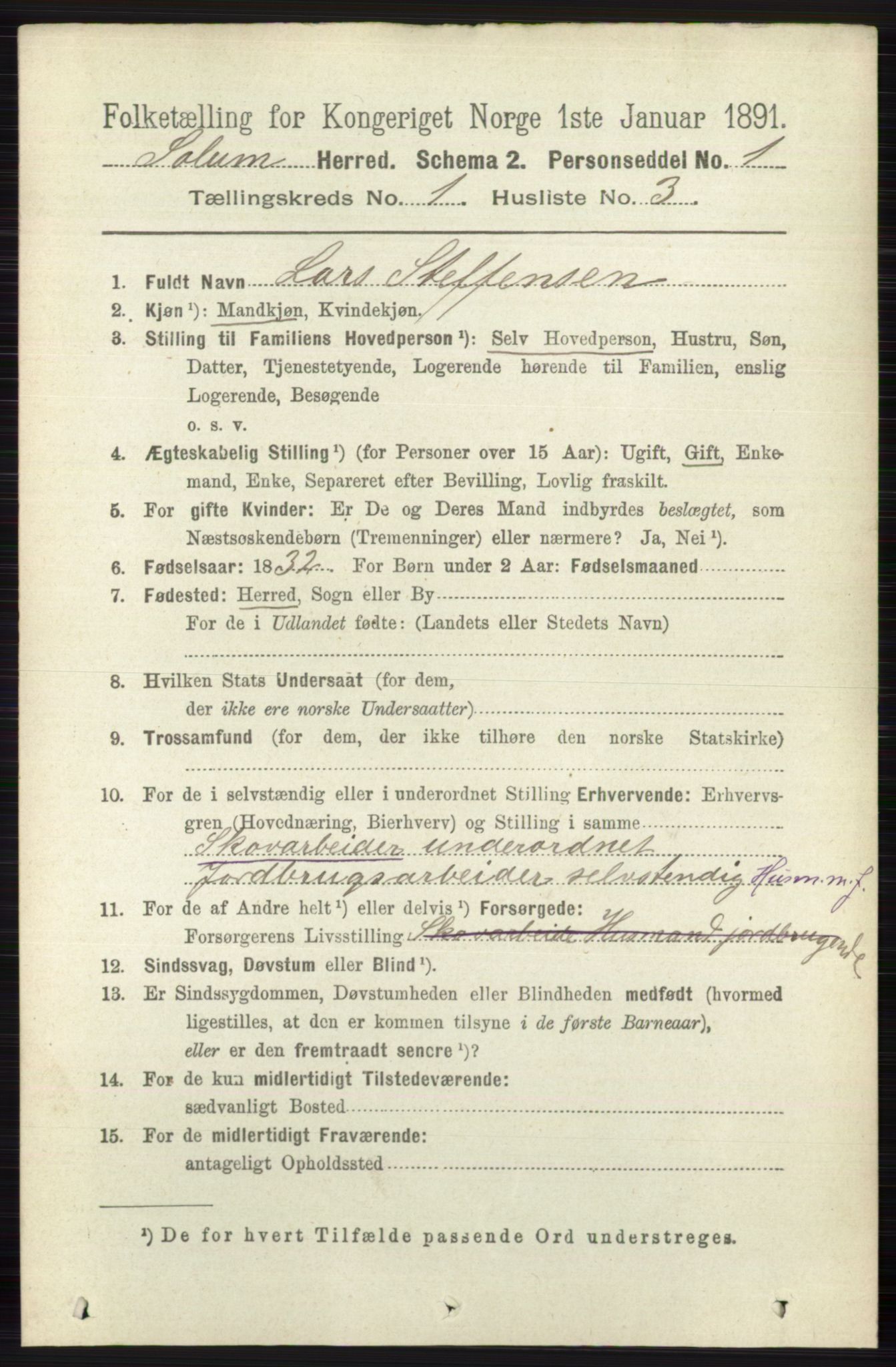 RA, 1891 census for 0818 Solum, 1891, p. 57