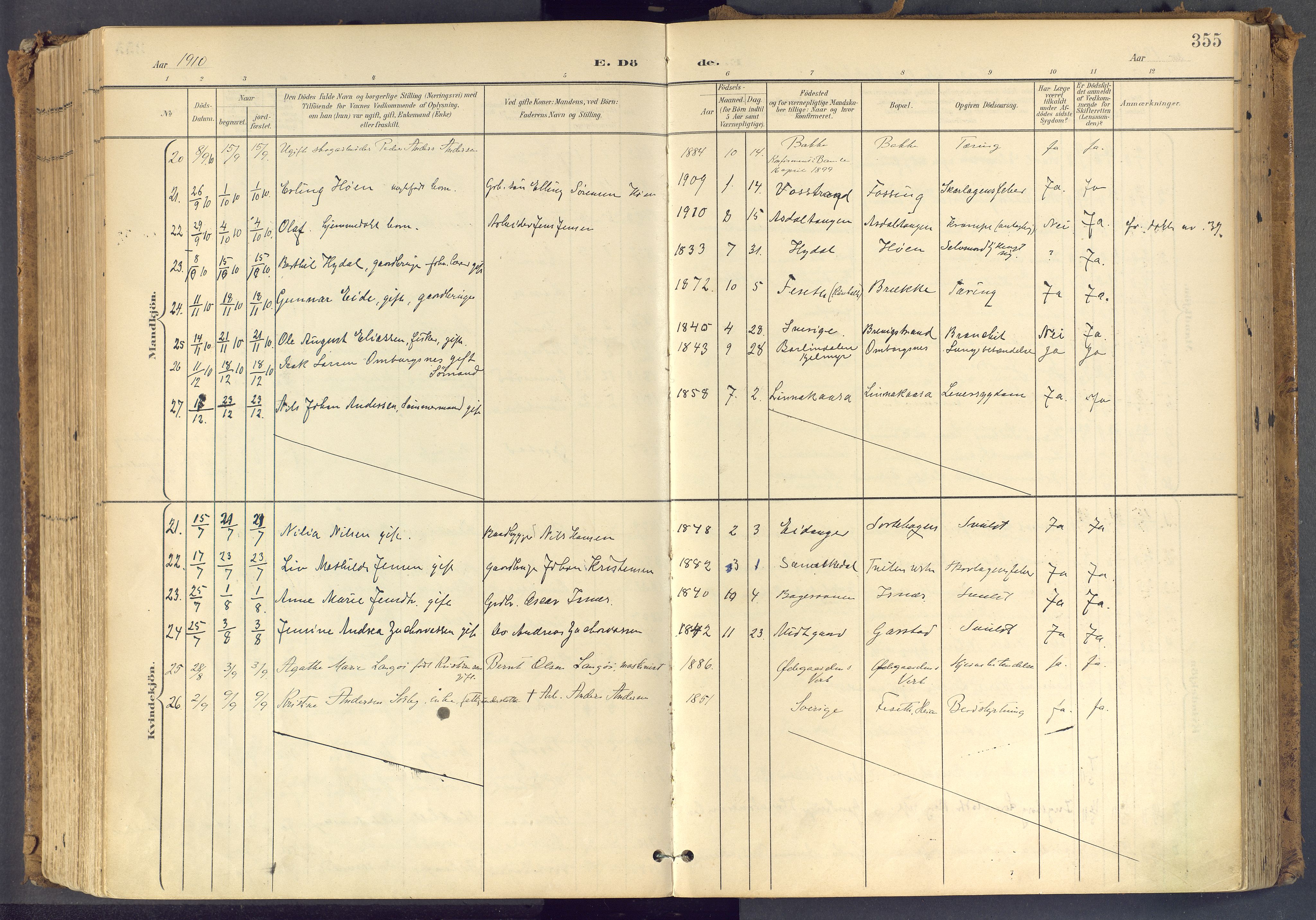 Bamble kirkebøker, SAKO/A-253/F/Fa/L0009: Parish register (official) no. I 9, 1901-1917, p. 355