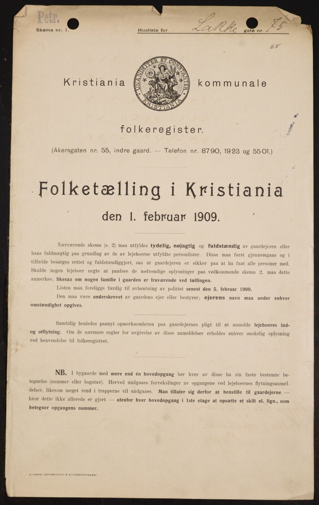 OBA, Municipal Census 1909 for Kristiania, 1909, p. 51372